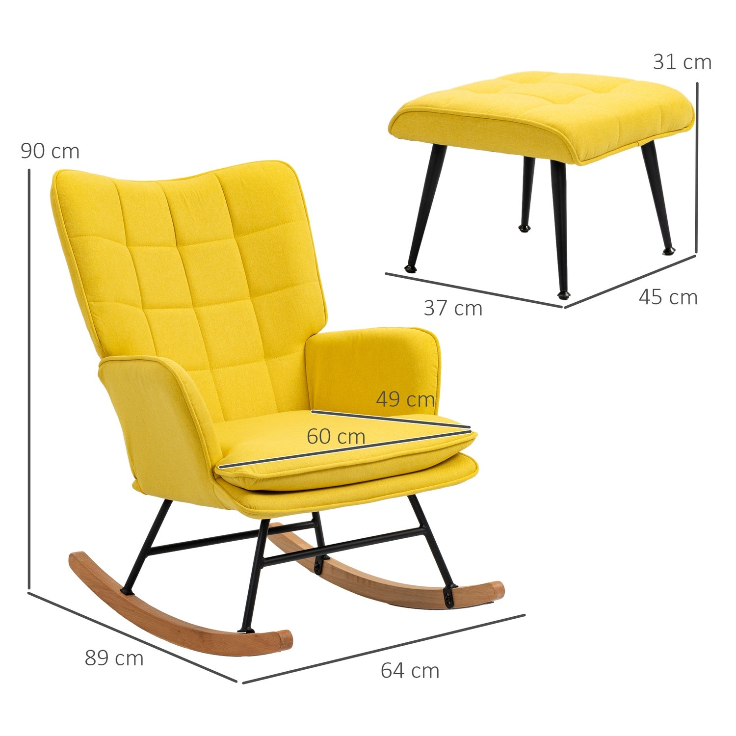 Beige gungstol i linne-look med ottoman, 130 kg Kapacitet