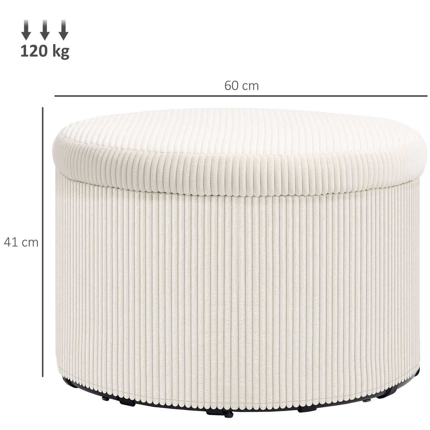 Beige rund ottomansk pall med förvaring, 60x60x41 cm