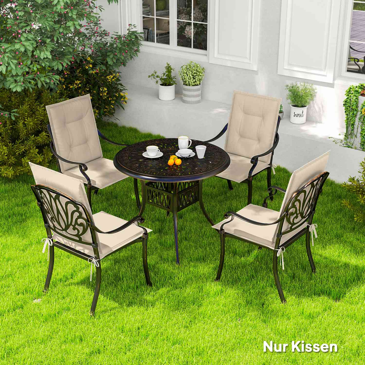 Beige sittdynorset, 108x50x5 cm, inomhus/utomhusbruk