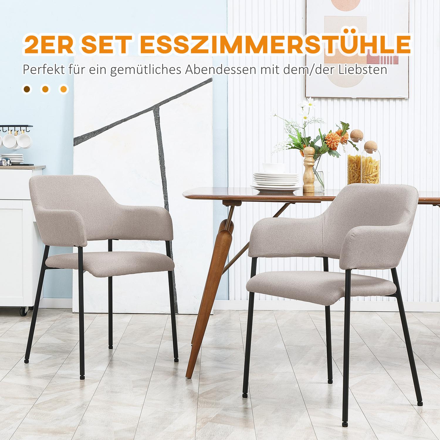 Beige stoppade matstolar, set om 2 – Stålben, 54x54x84 cm