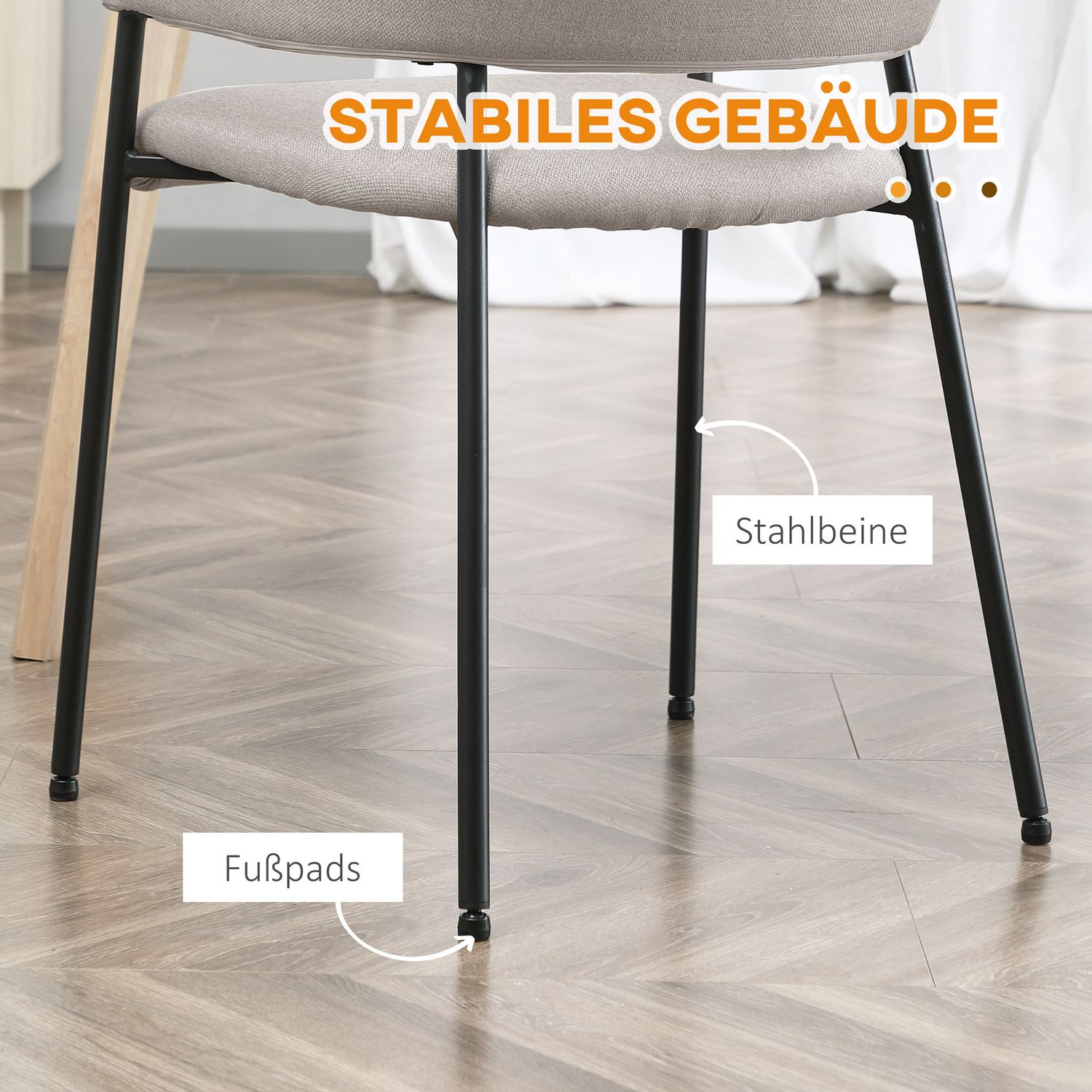Beige stoppade matstolar, set om 2 – Stålben, 54x54x84 cm