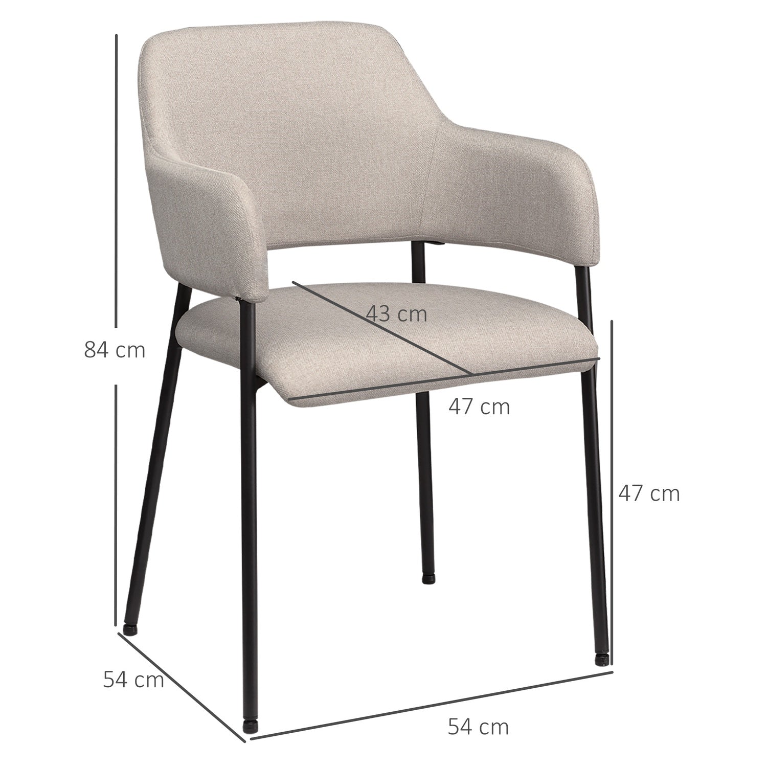 Beige stoppade matstolar, set om 2 – Stålben, 54x54x84 cm