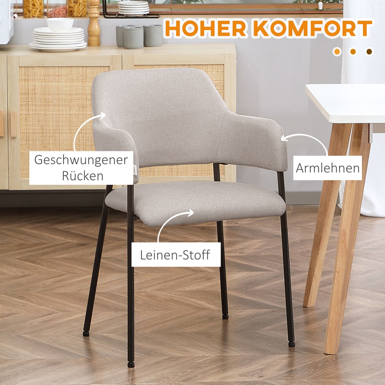 Beige stoppade matstolar, set om 2 – Stålben, 54x54x84 cm