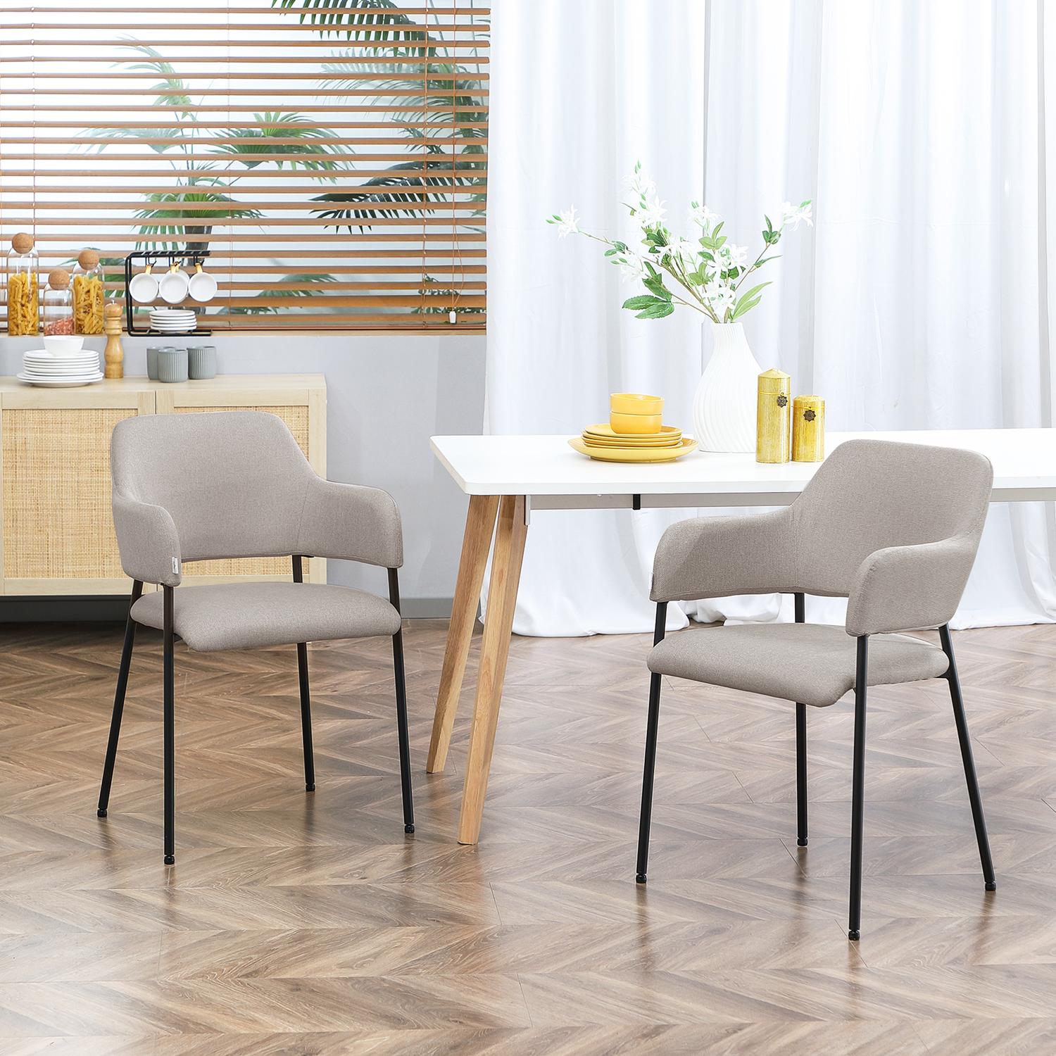 Beige stoppade matstolar, set om 2 – Stålben, 54x54x84 cm