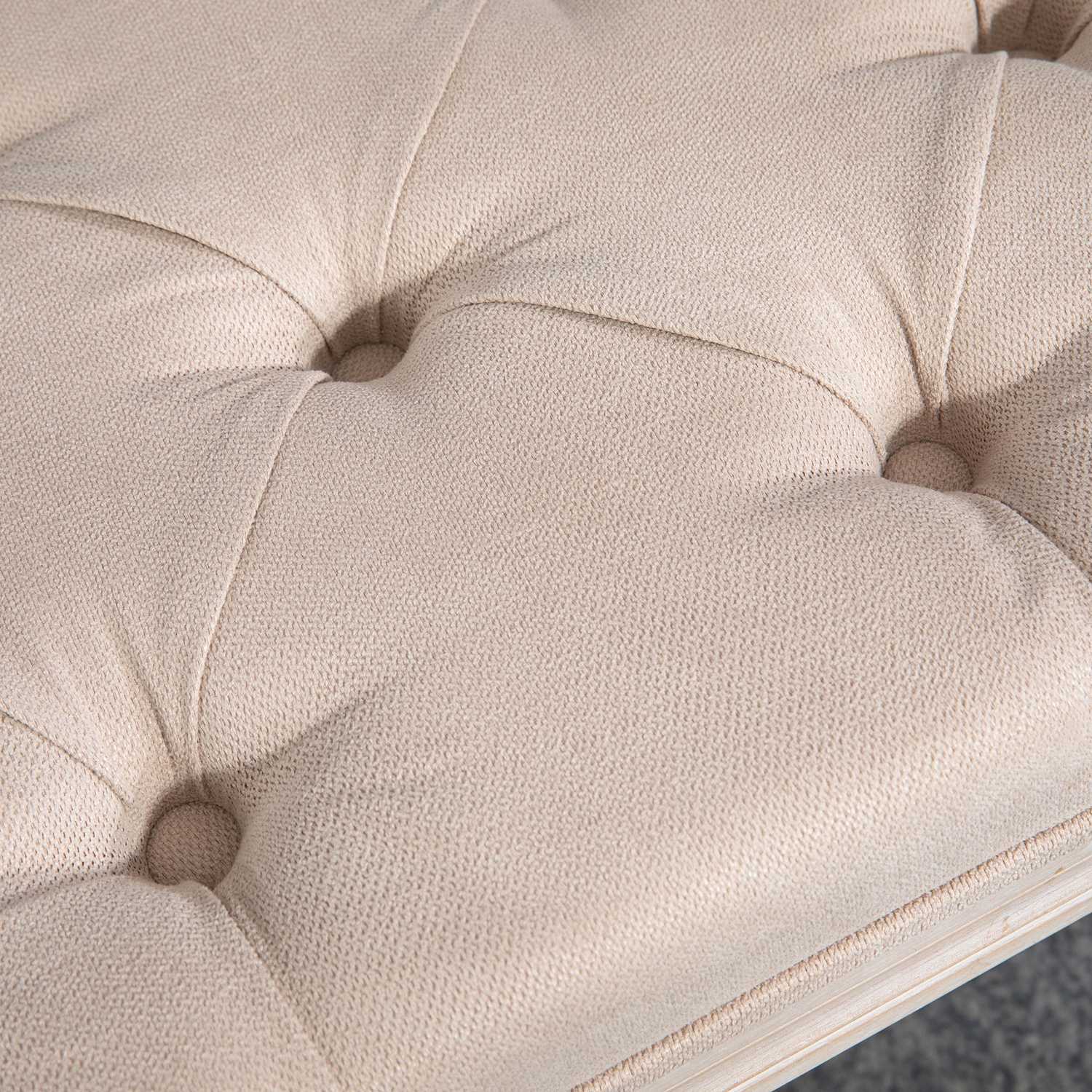 Beige stoppad vintagebänk, linnelook, 117x40x48Cm