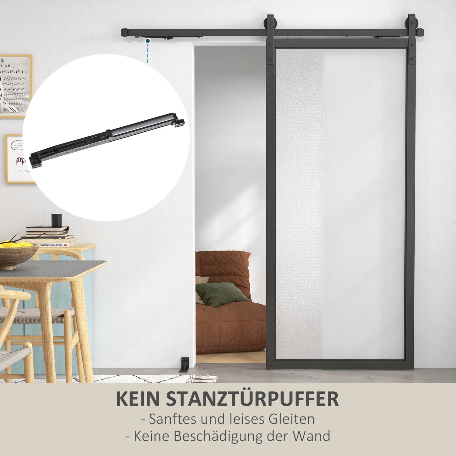 Skjutdörrssats, 183cm, kolstål, svart finish