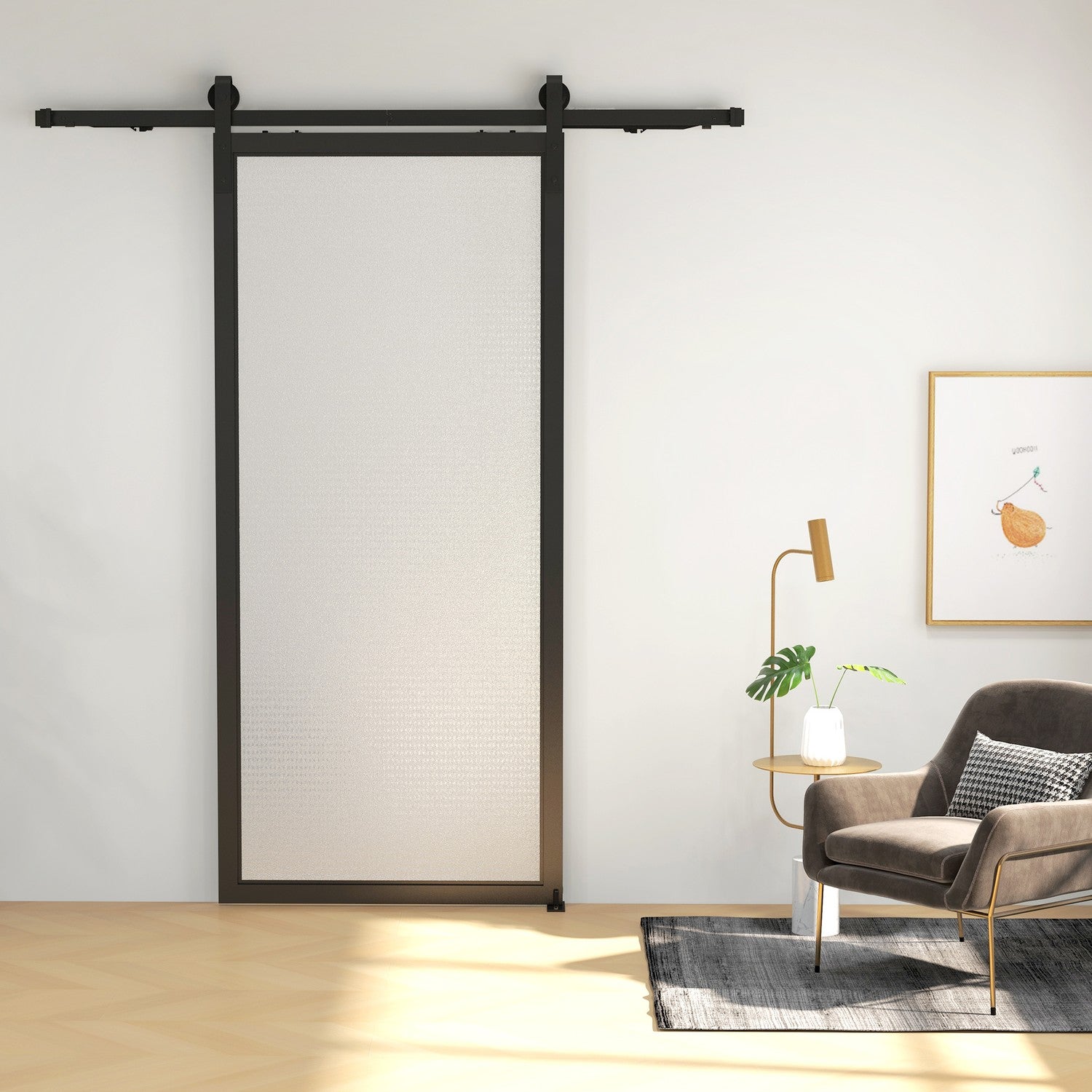 Skjutdörrssats, 183cm, kolstål, svart finish