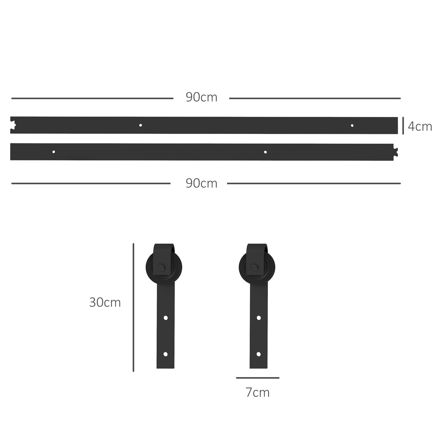 Skjutdörrssats, 183cm, kolstål, svart finish