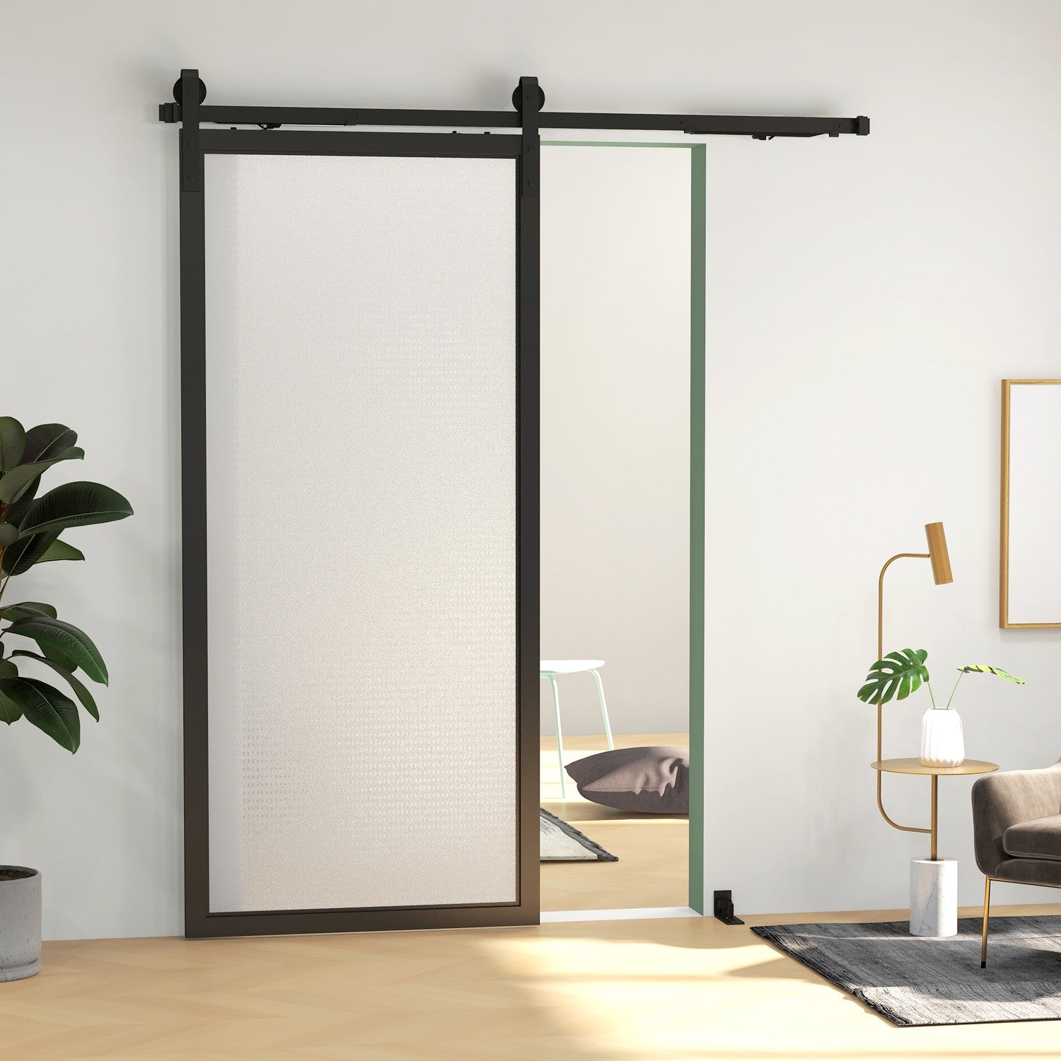Skjutdörrssats, 183cm, kolstål, svart finish