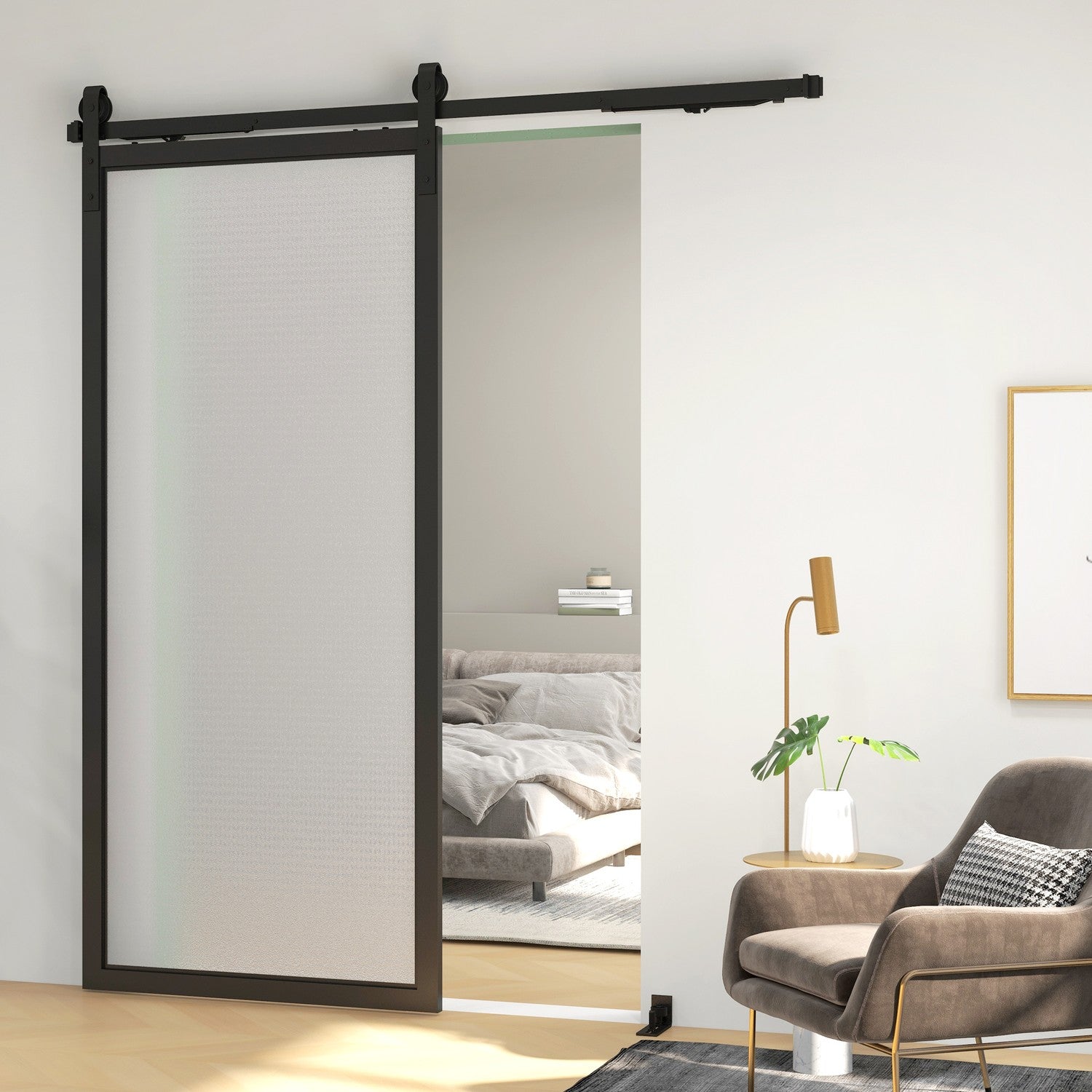 Skjutdörrssats, 183cm, kolstål, svart finish