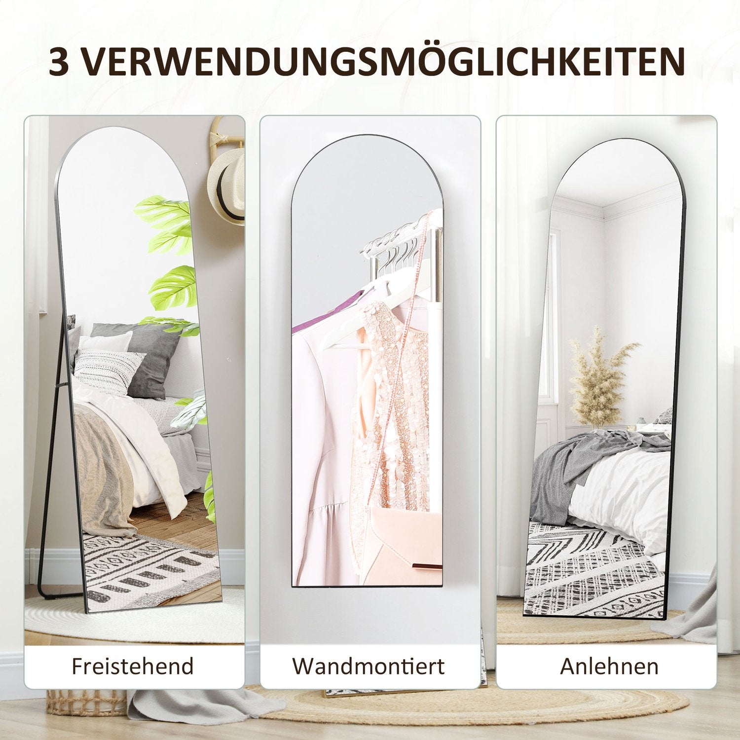 Båg fullängdsspegel 150x50cm, splittringssäker, svart