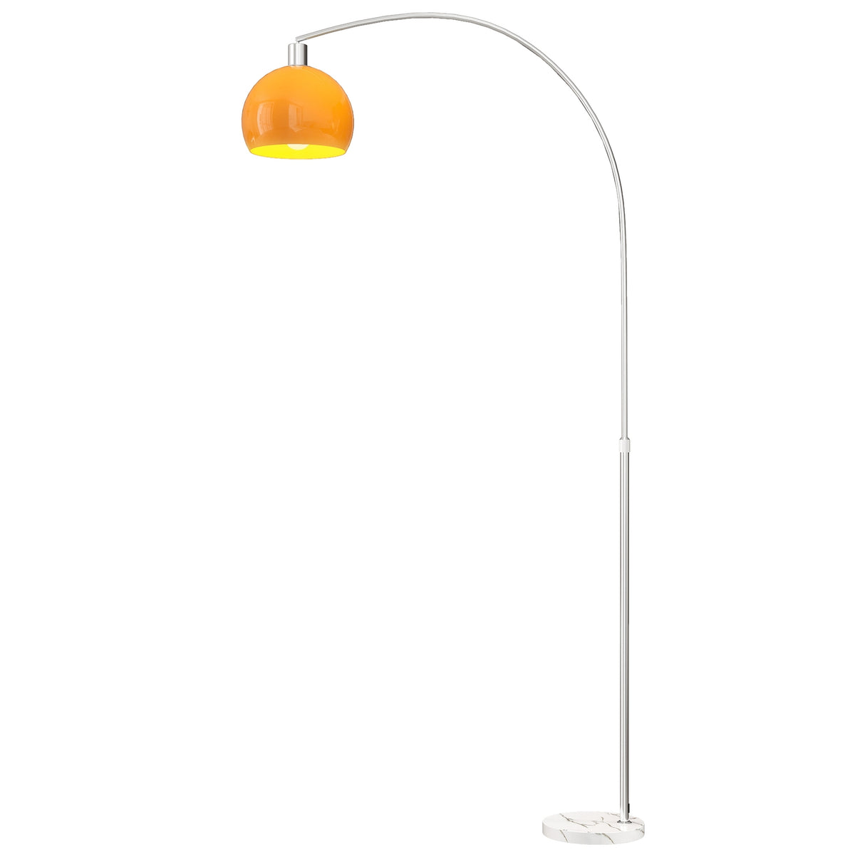 Båggolvlampa med fotpedal, marmorfot, vit/orange