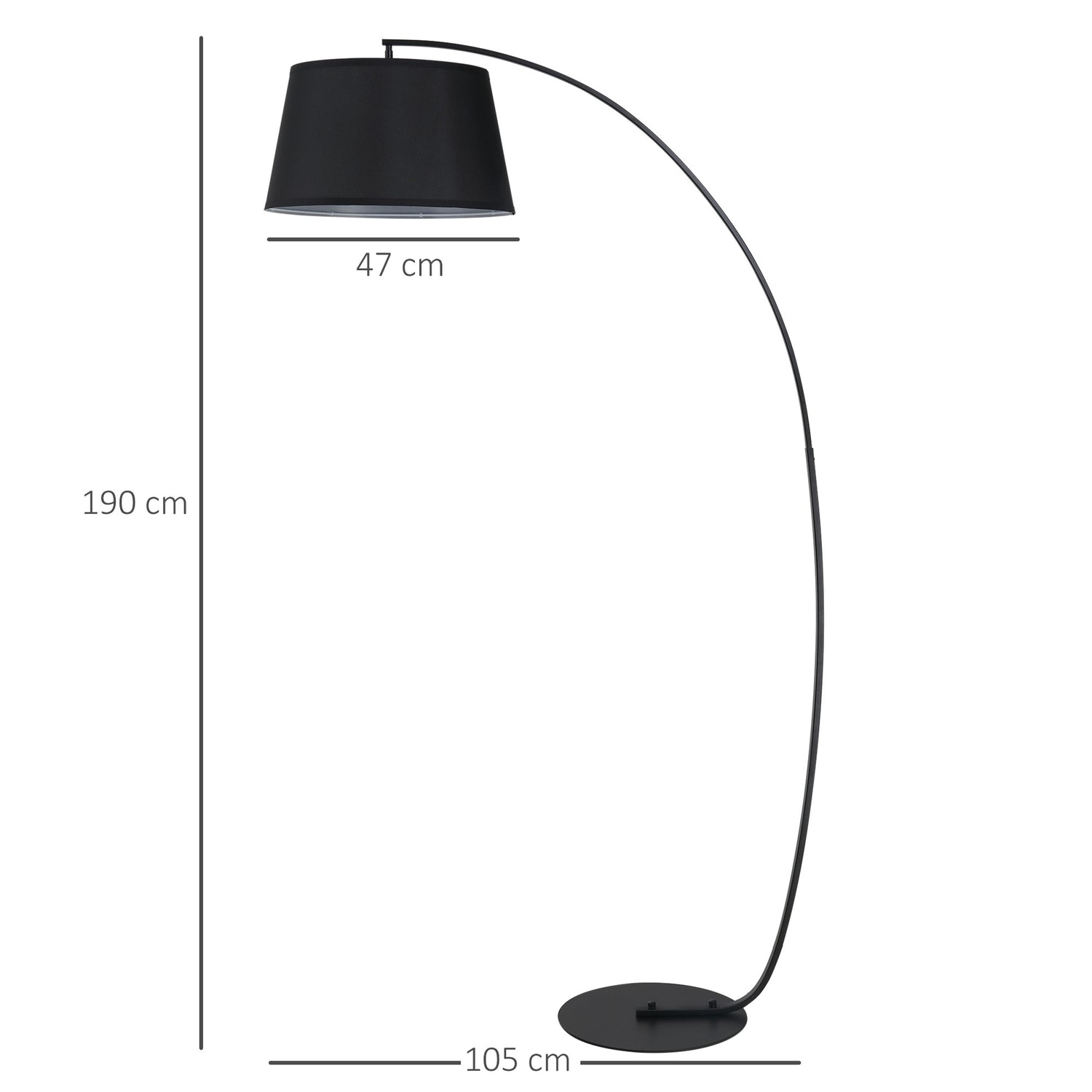 Modern metallbåggolvlampa med svart linneskärm