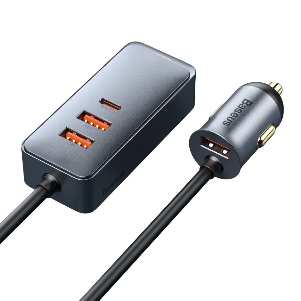 Billaddare splitter 3x USB + USB-C 120W PPS QC PD grå