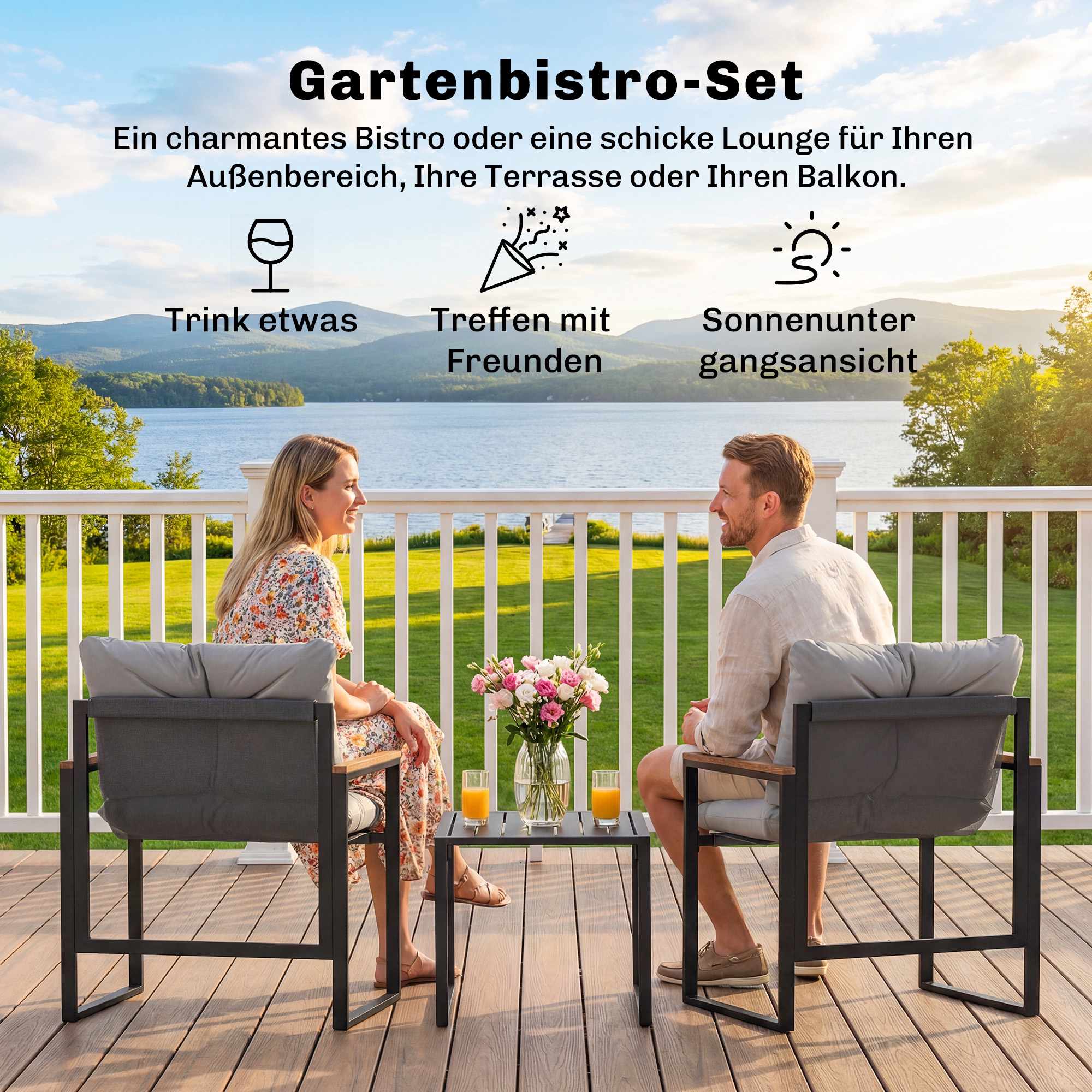 Bistrogrupp med stoppade stolar och bord, svart/grå