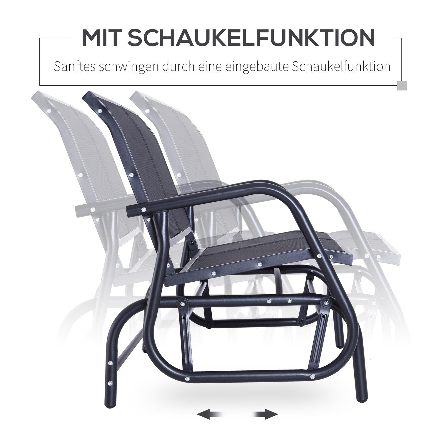 Black Metal Garden Swing – 2-sits, 120 x 70 x 88 cm