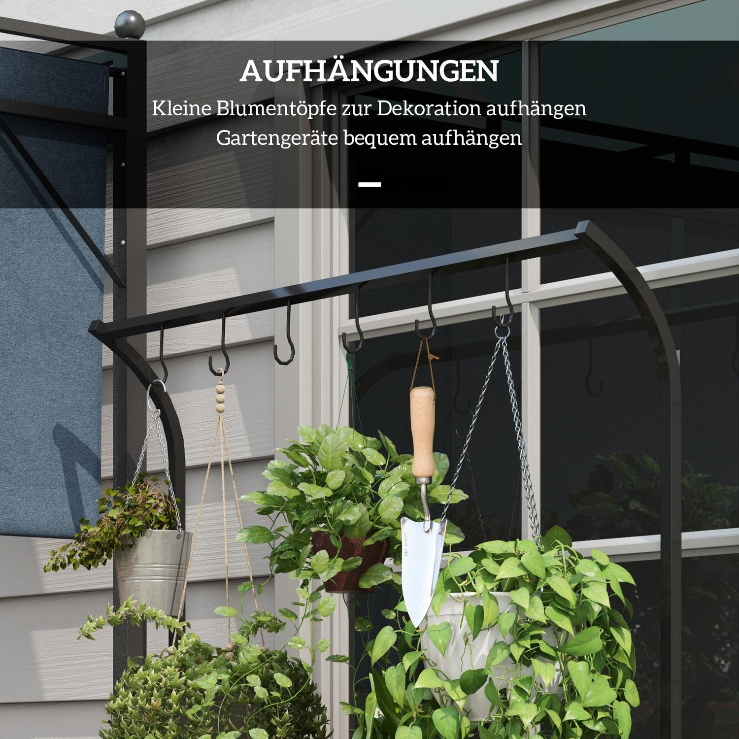 Black Steel Plant Stand – 3 våningar, 6 krokar, 110x50x170cm