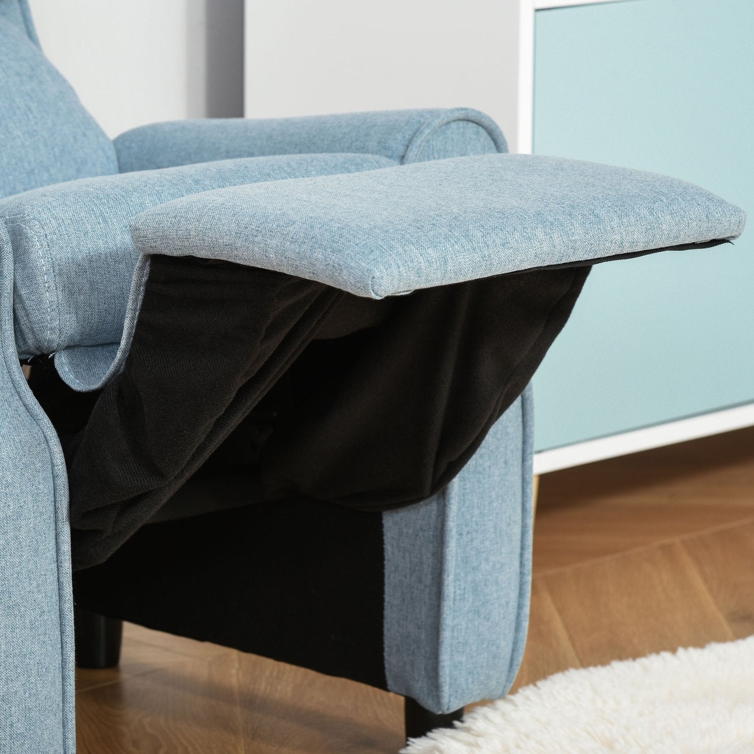 Blå barnsoffa med fällbar sits & fotstöd, 3-5 år