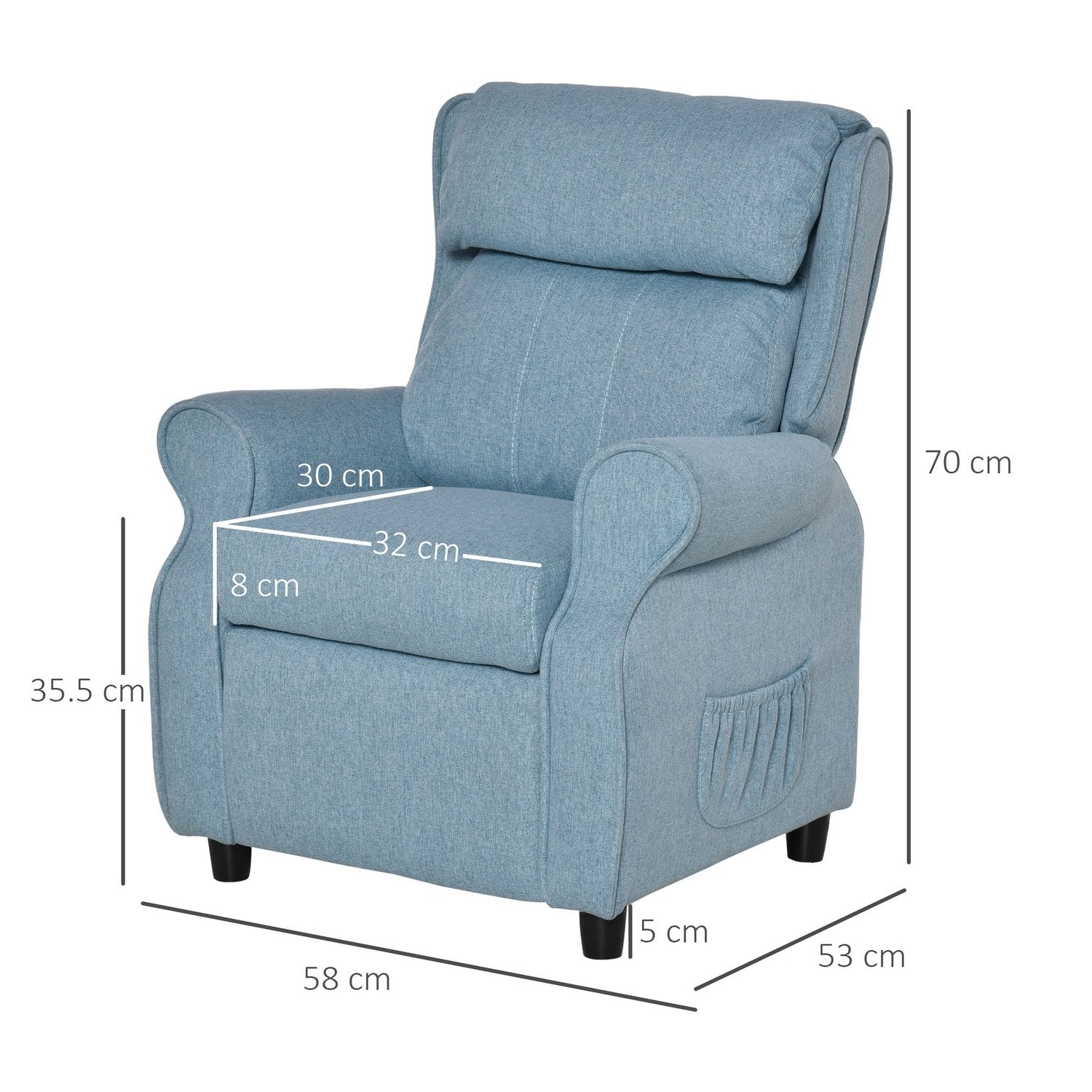 Blå barnsoffa med fällbar sits & fotstöd, 3-5 år