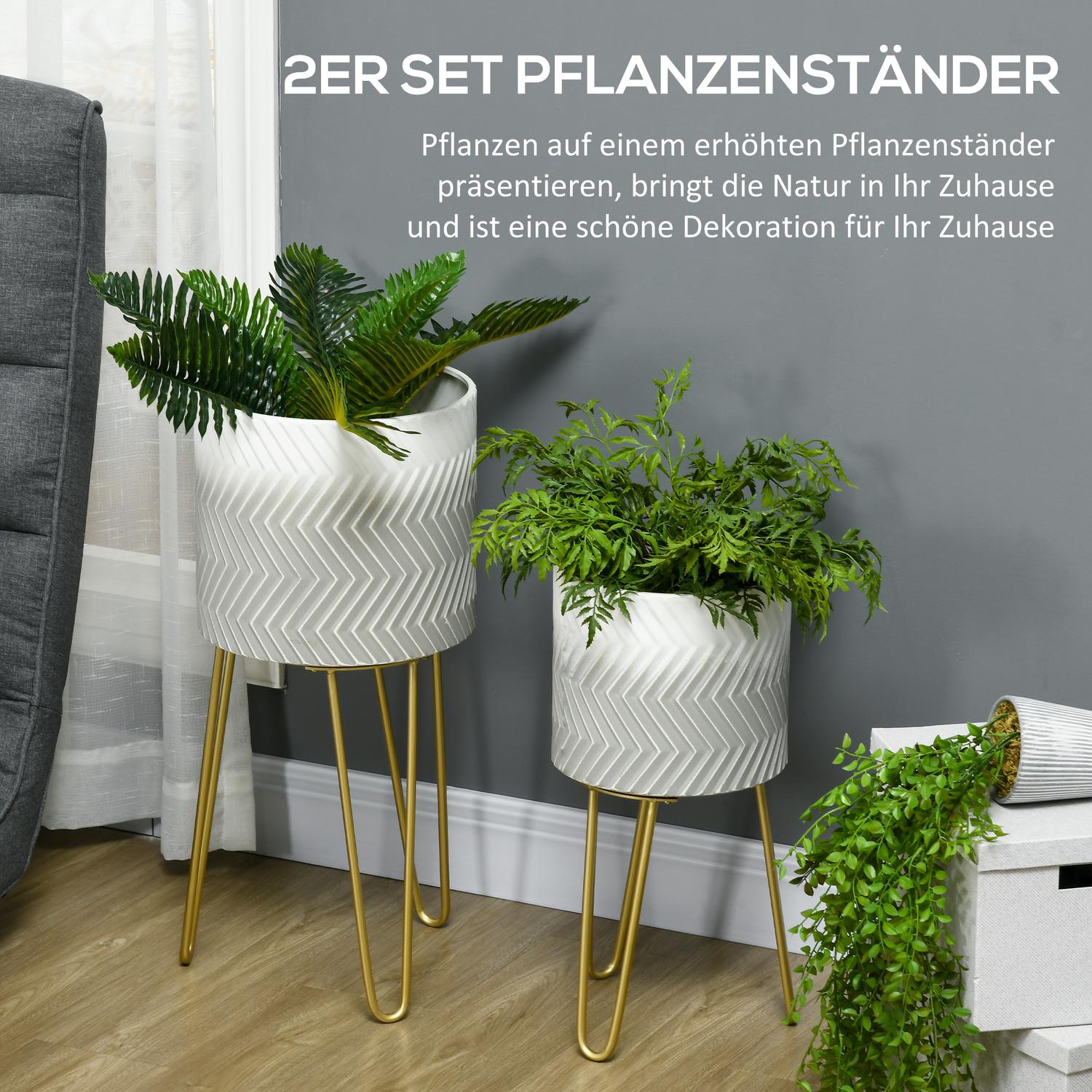 Plantställ i metall med 2, inomhus/utomhus blomkrukor