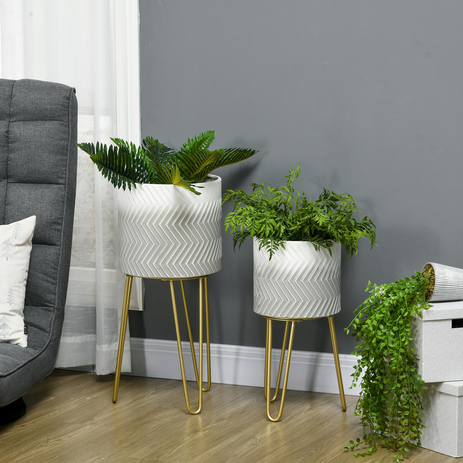 Plantställ i metall med 2, inomhus/utomhus blomkrukor