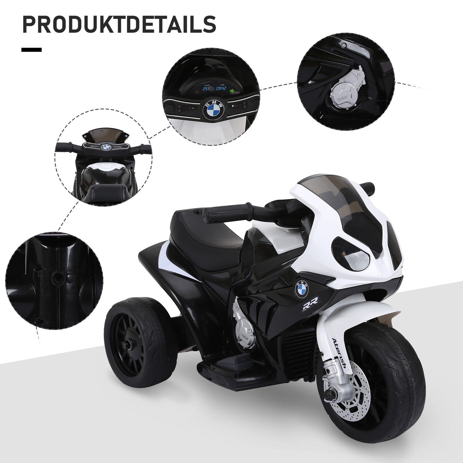 Elektrisk barnmotorcykel – svart, batteridriven, stål
