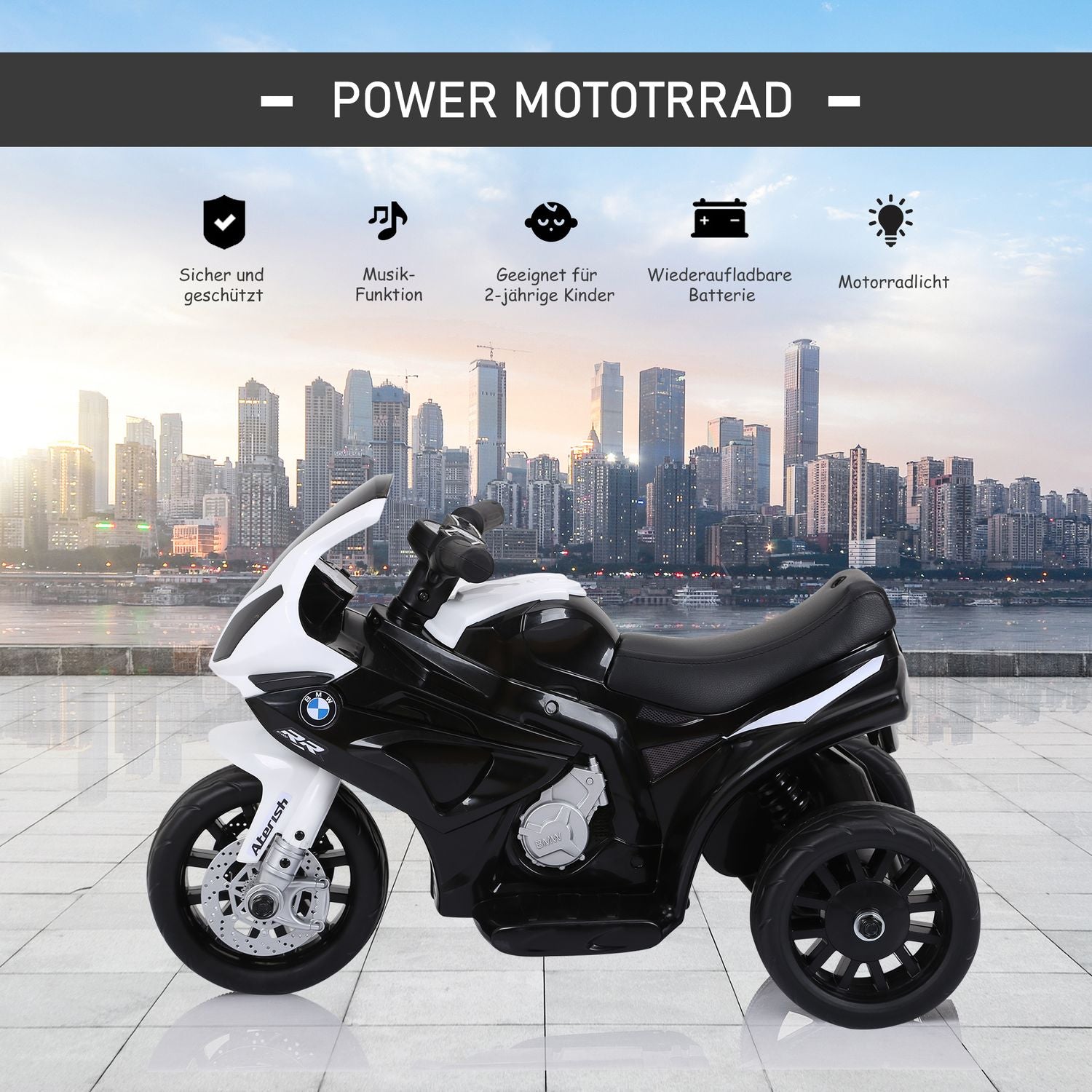 Elektrisk barnmotorcykel – svart, batteridriven, stål