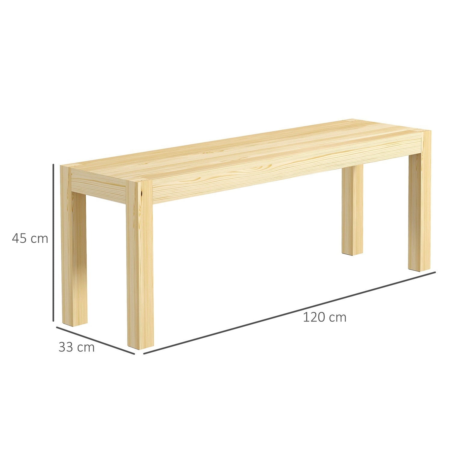 2-sits matsalsbänk i furu, 120x33x45 cm, kapacitet 240 kg