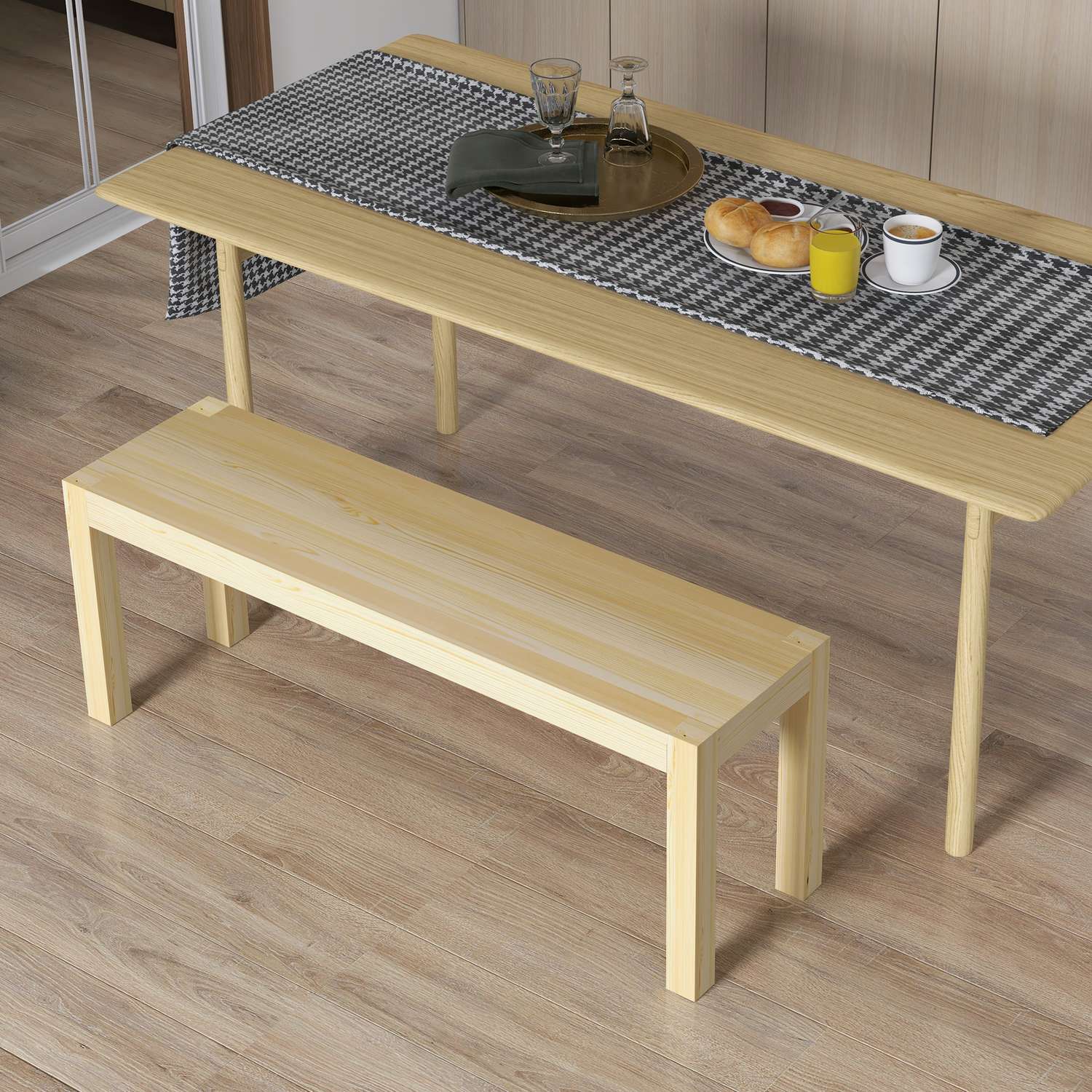 2-sits matsalsbänk i furu, 120x33x45 cm, kapacitet 240 kg