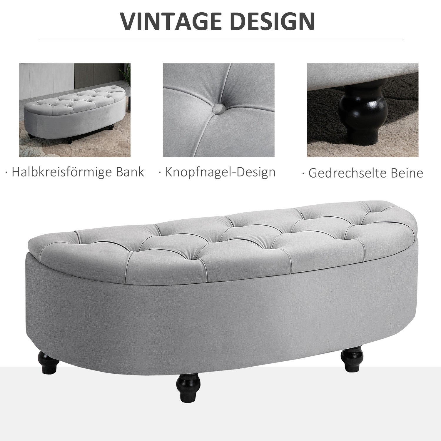 Velvet Touch förvaringsbänk pall, gummiträ, grå
