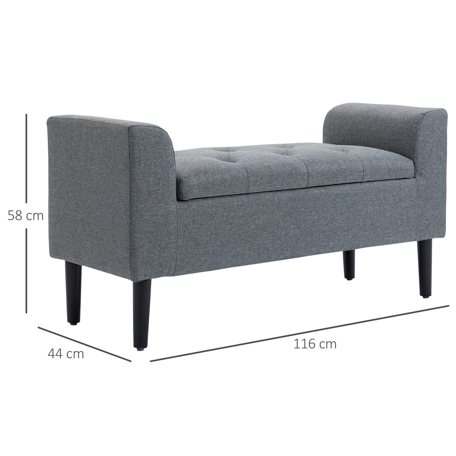 Ljusgrå stoppad bänk, linnelook, träben, 130 kg kapacitet