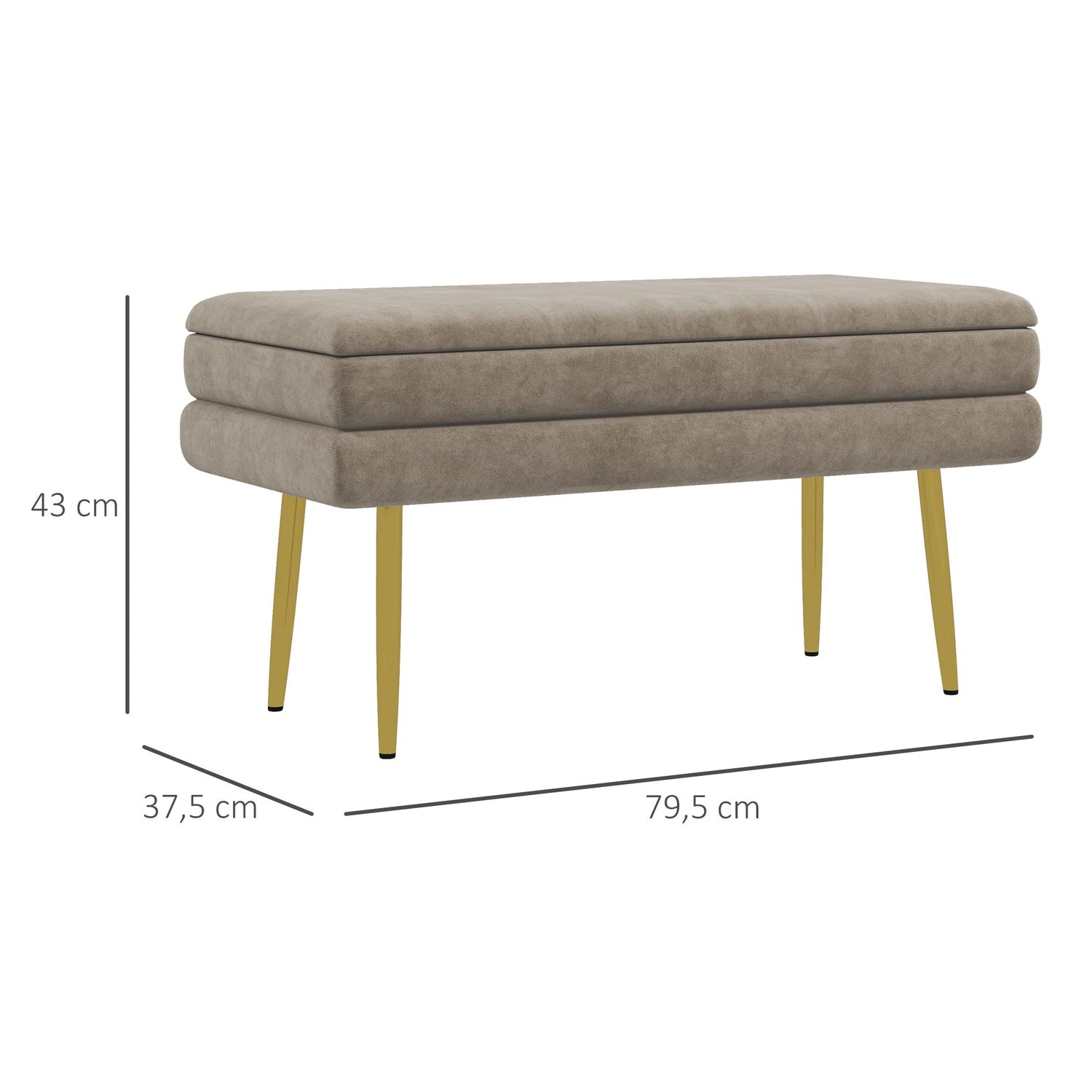 Klädd förvaringsbänk i sammet, Stålben, Beige, 79,5 cm