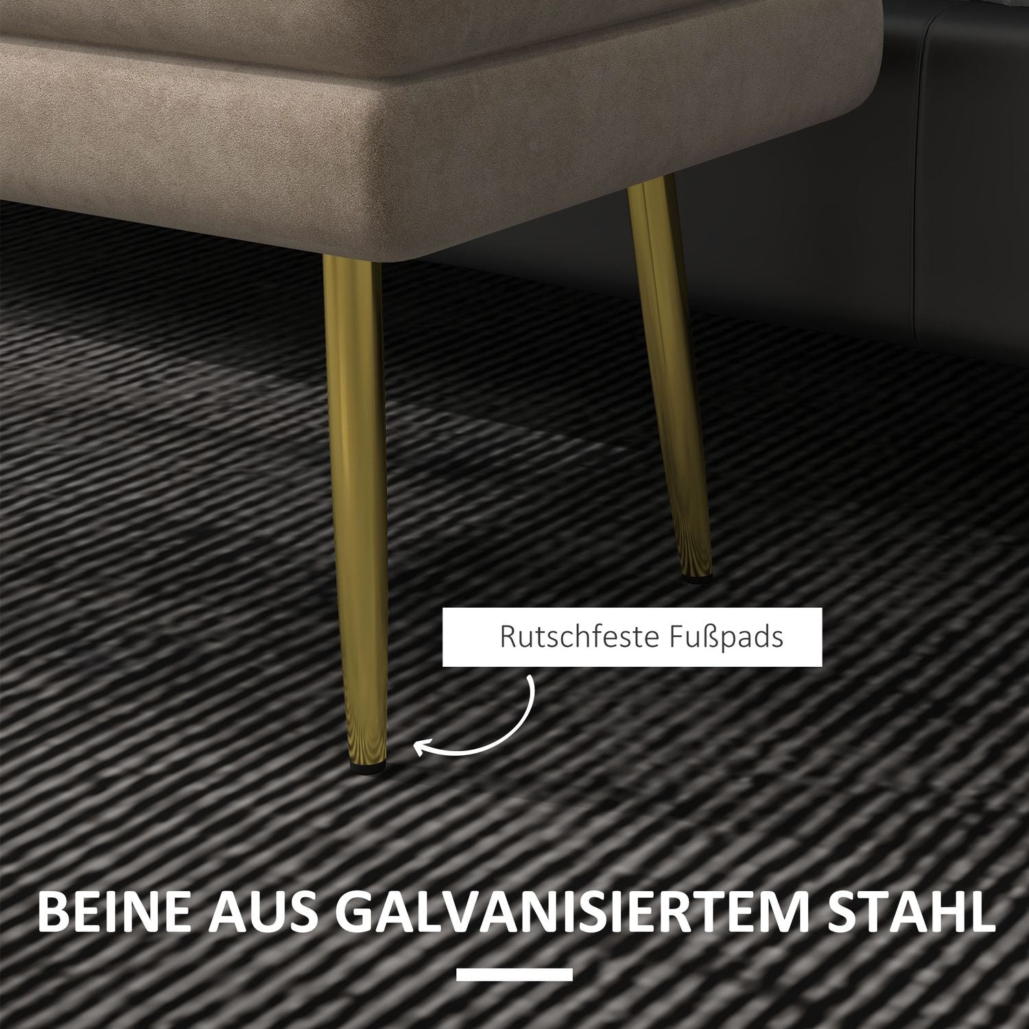 Klädd förvaringsbänk i sammet, Stålben, Beige, 79,5 cm