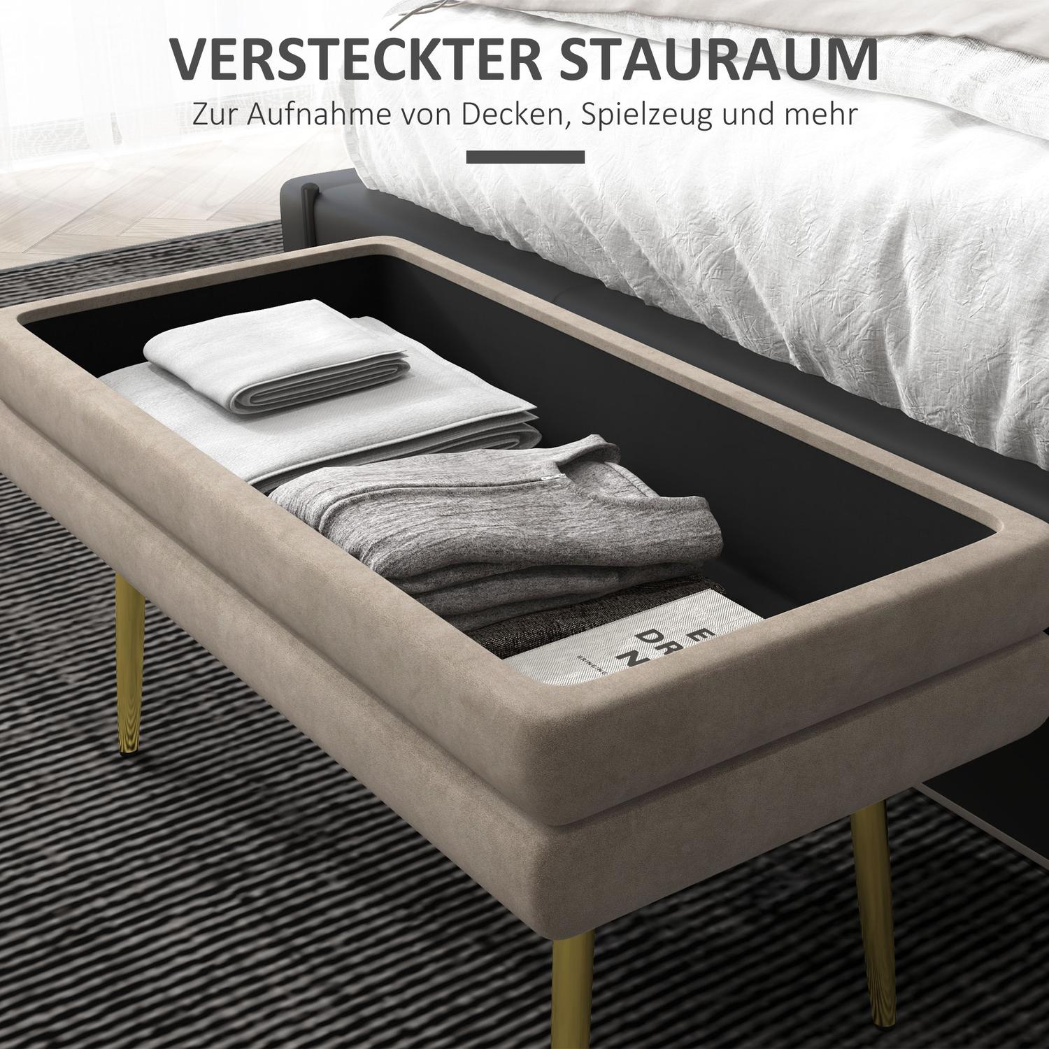 Klädd förvaringsbänk i sammet, Stålben, Beige, 79,5 cm