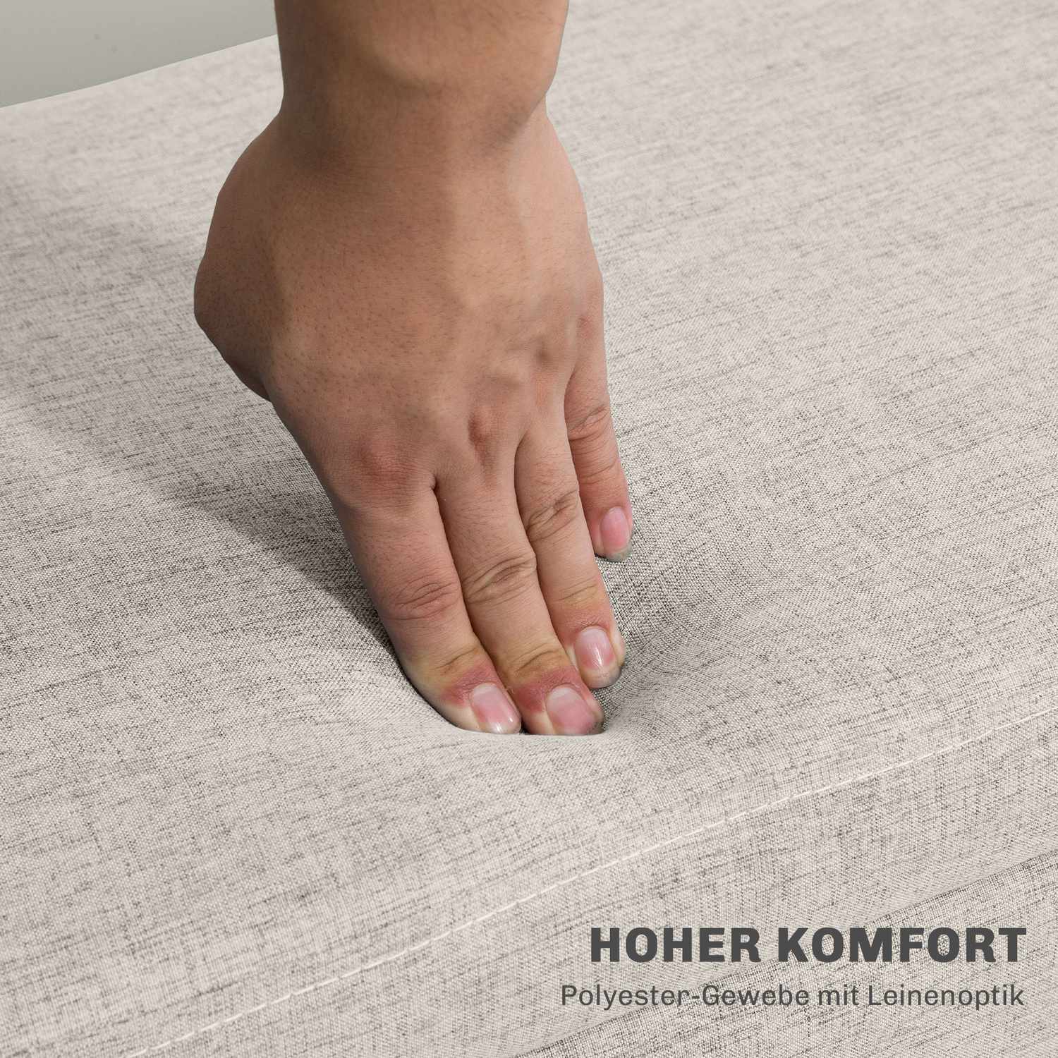 Beige stoppad förvaringsbänk – linnelook, 110x39x45 cm