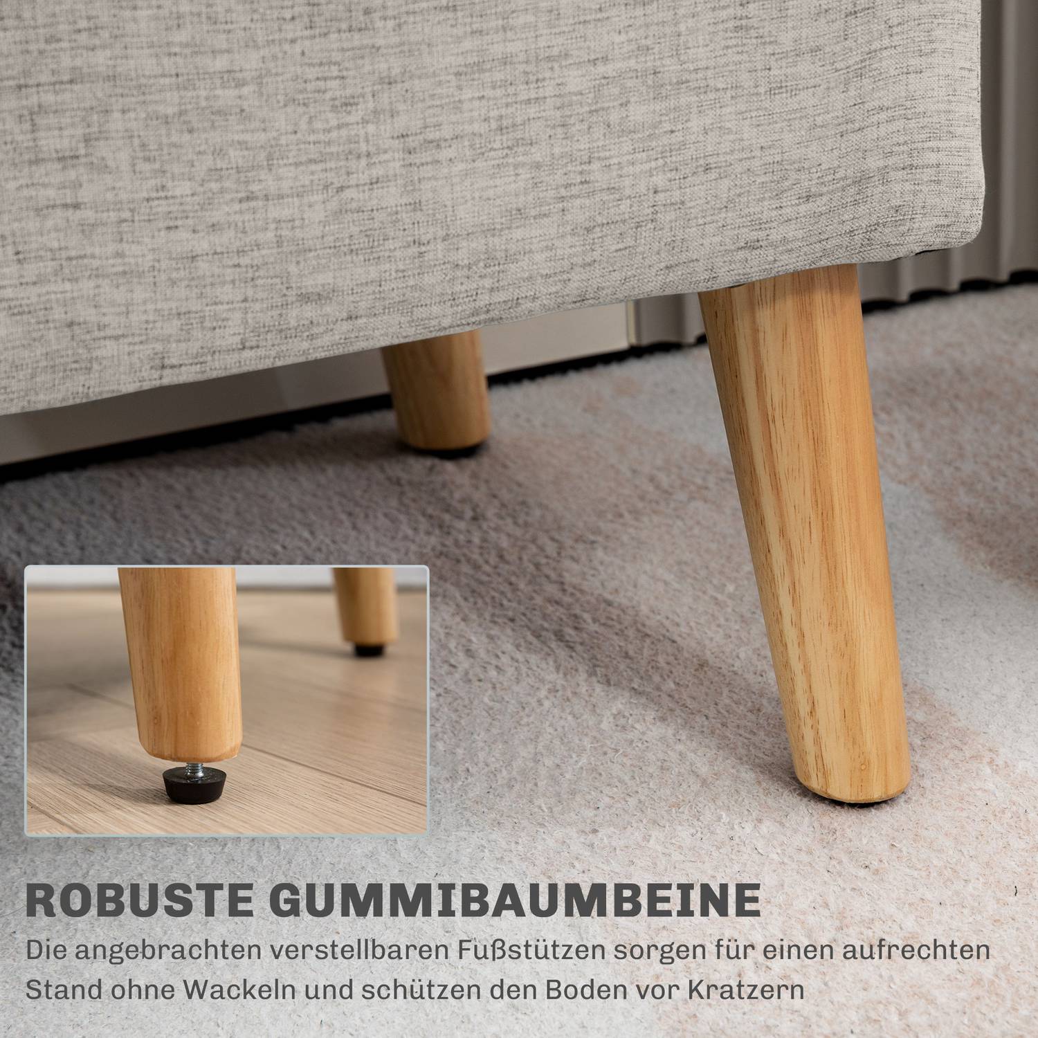 Beige stoppad förvaringsbänk – linnelook, 110x39x45 cm