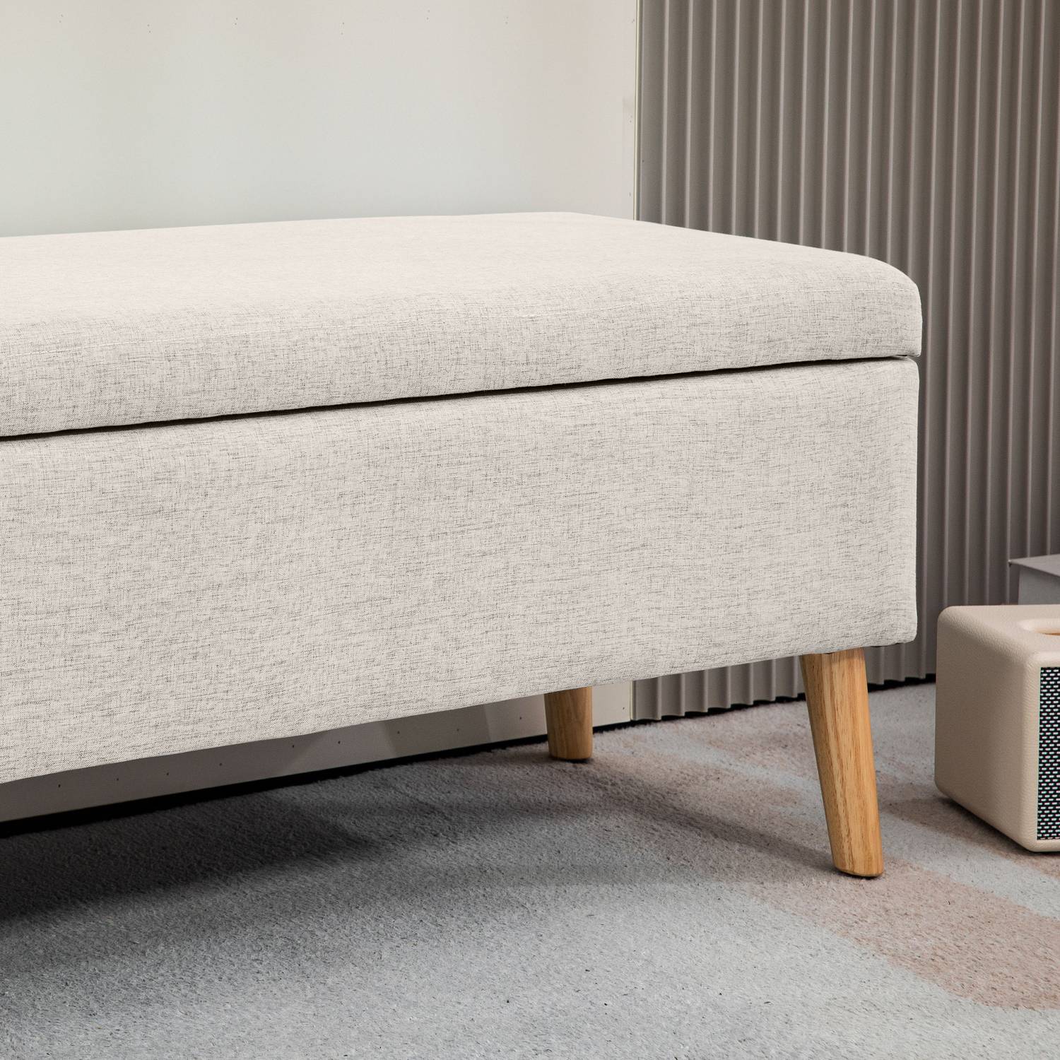 Beige stoppad förvaringsbänk – linnelook, 110x39x45 cm