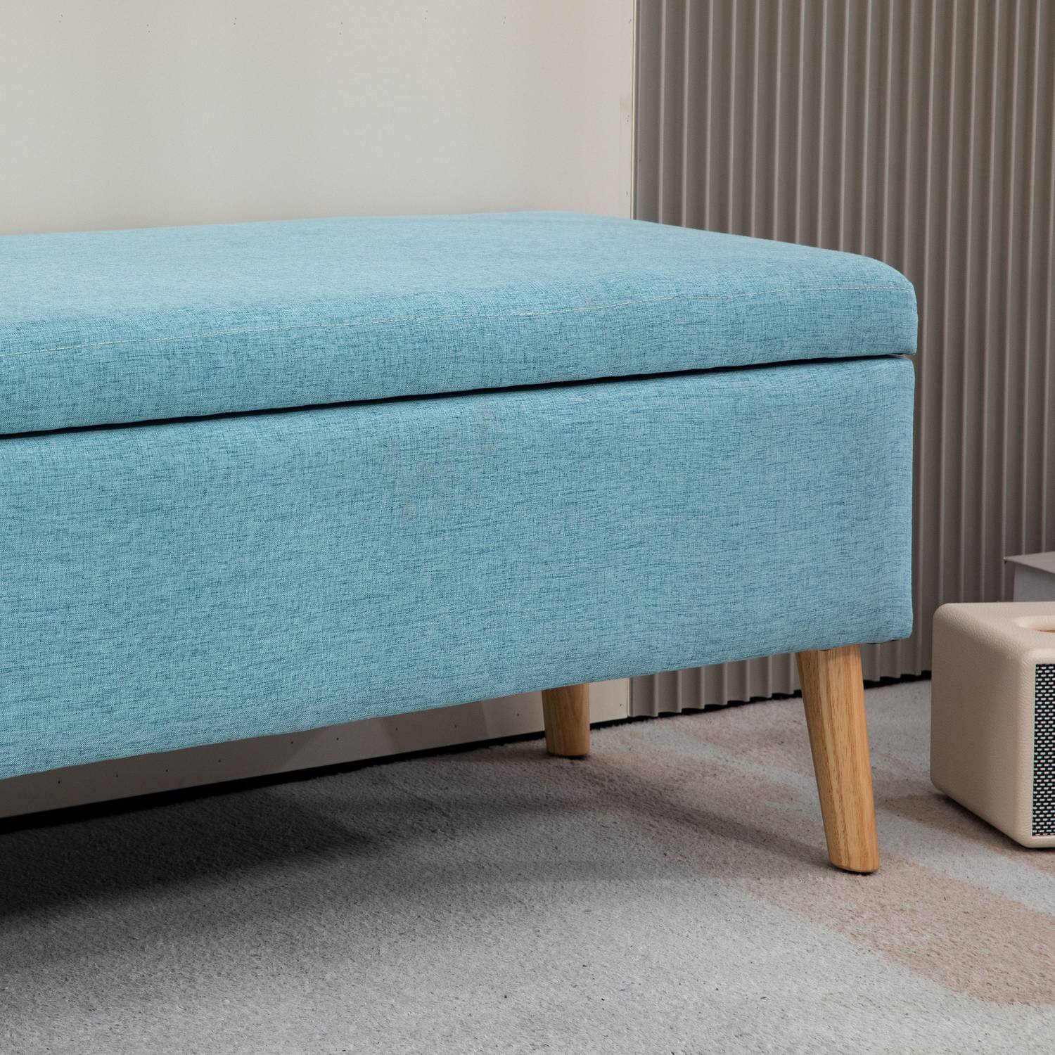 Blå stoppad bänk med förvaring – 110 x 39 x 45 cm