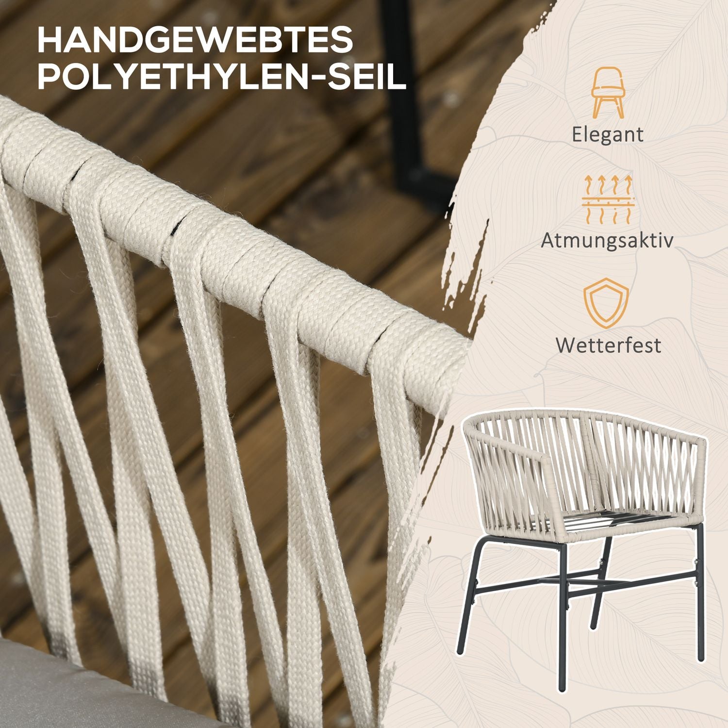 Boho Style Metal Trädgårdsstolar med kuddar – Set med 2