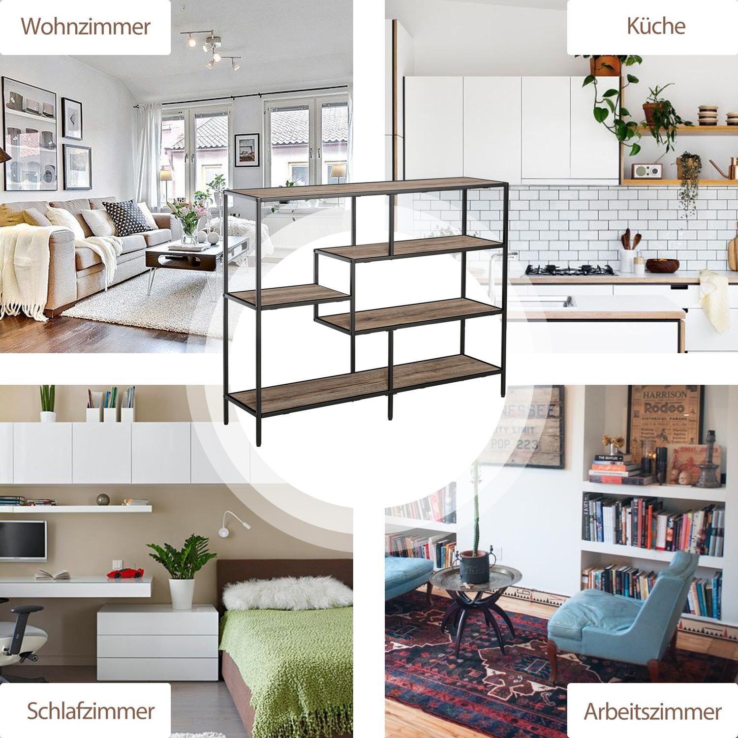 Bokhylla i industriell stil, Svart & Ek, 120x32x95 Cm