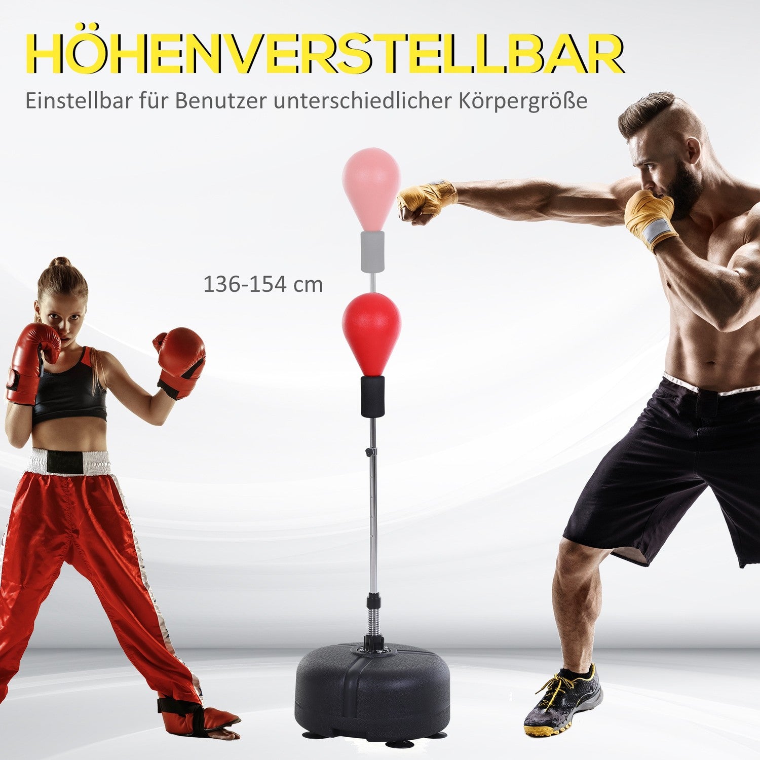 Boksboll med stativ, 136-154 cm höjdjusterbar boxningssäck, stående boll med boxningshandskar, för tonåringar och vuxna, för utrustning, stressavlastning, fitness, röd
