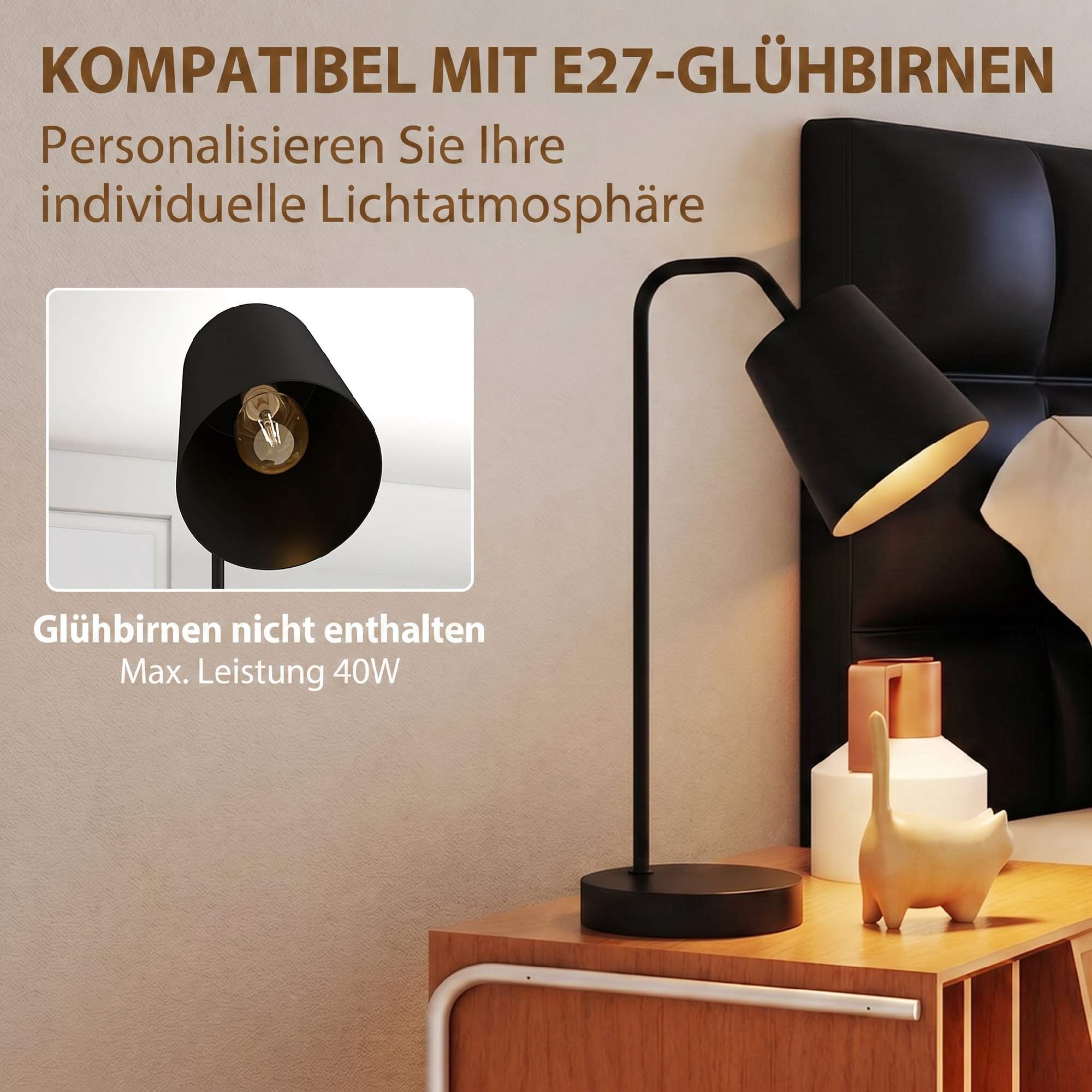 Bordlampa set om 2, svart stål, USB-A/USB-C, E27