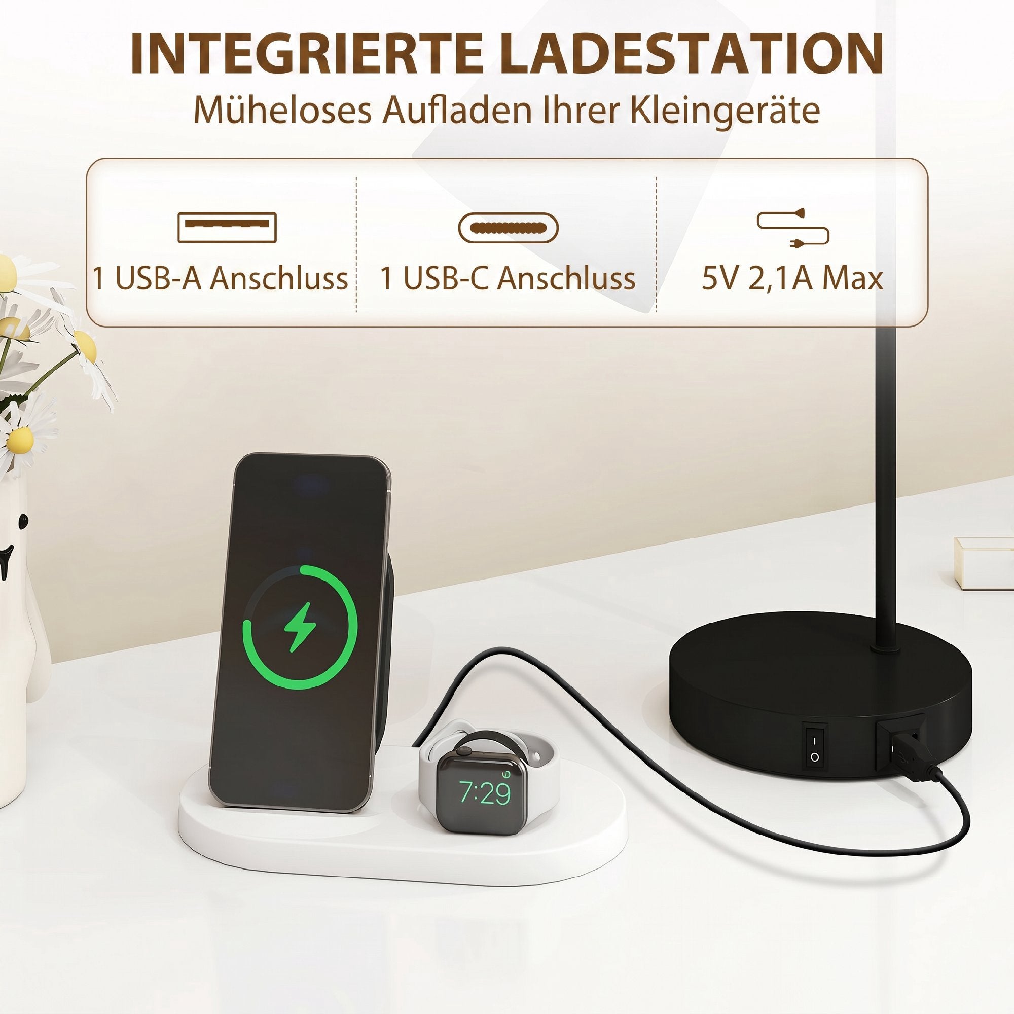 Bordlampa set om 2, svart stål, USB-A/USB-C, E27