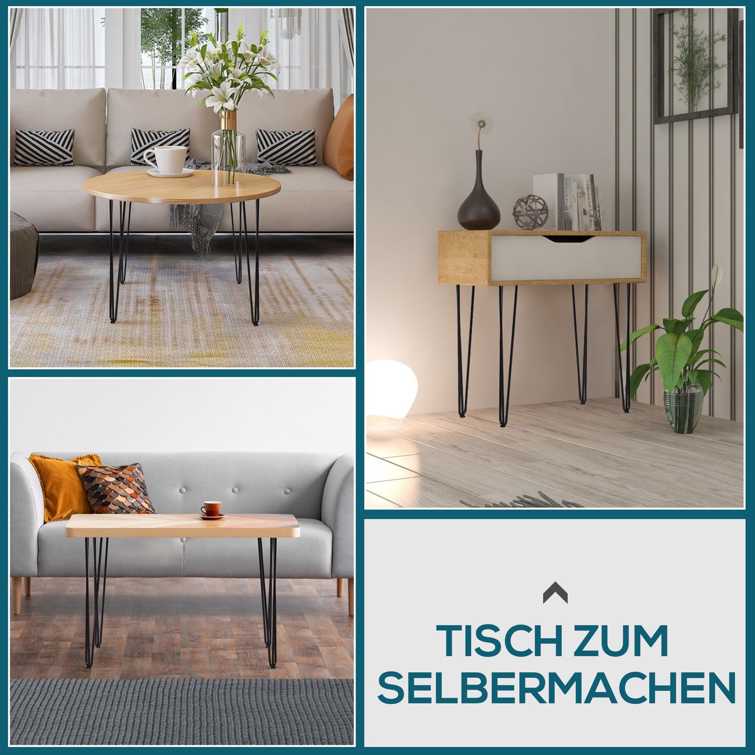 Stålbordsben, set om 4, 12x12x72 cm, svart finish