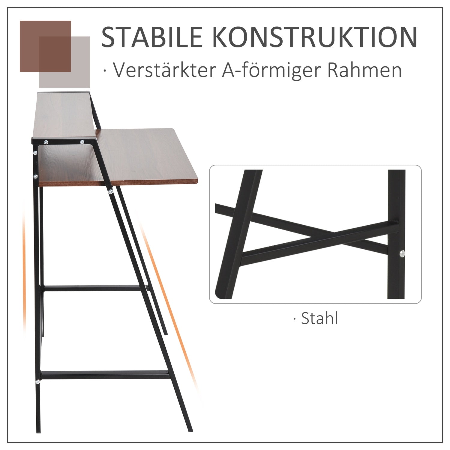 Bordsdatorbord med förvaring och kabelhantering – valnöt