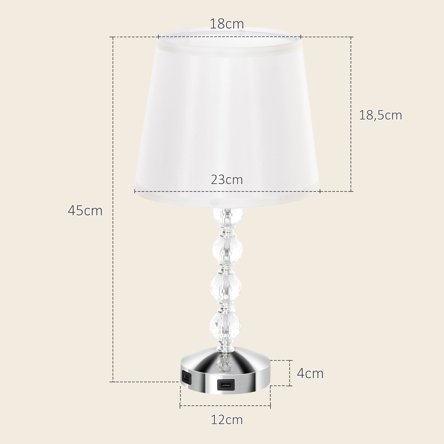 LED-bordslampa, kristall, USB-uppladdningsbar, Silver, E27-sockel
