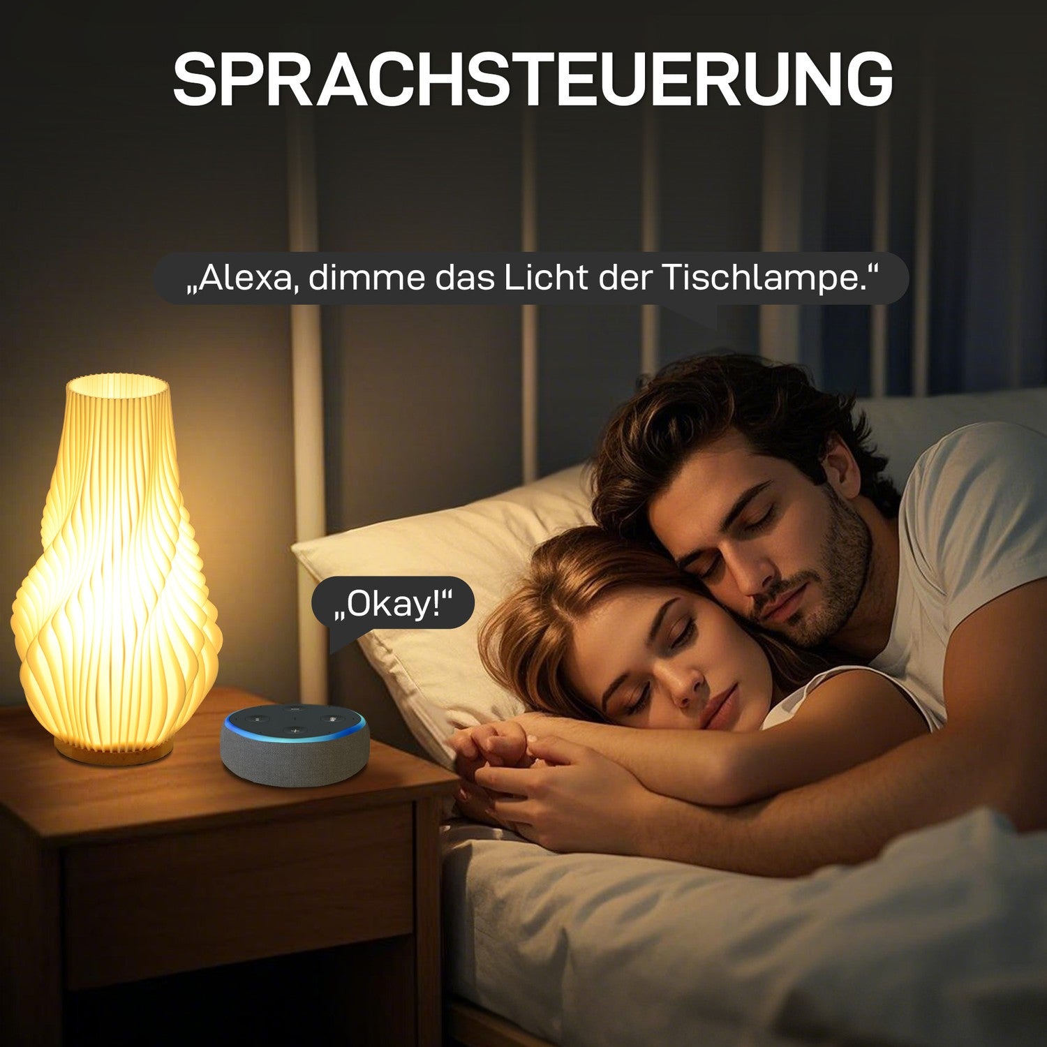 Smart LED-bordslampa – 3D-blomsterskärm, dimbar, smart kontroll