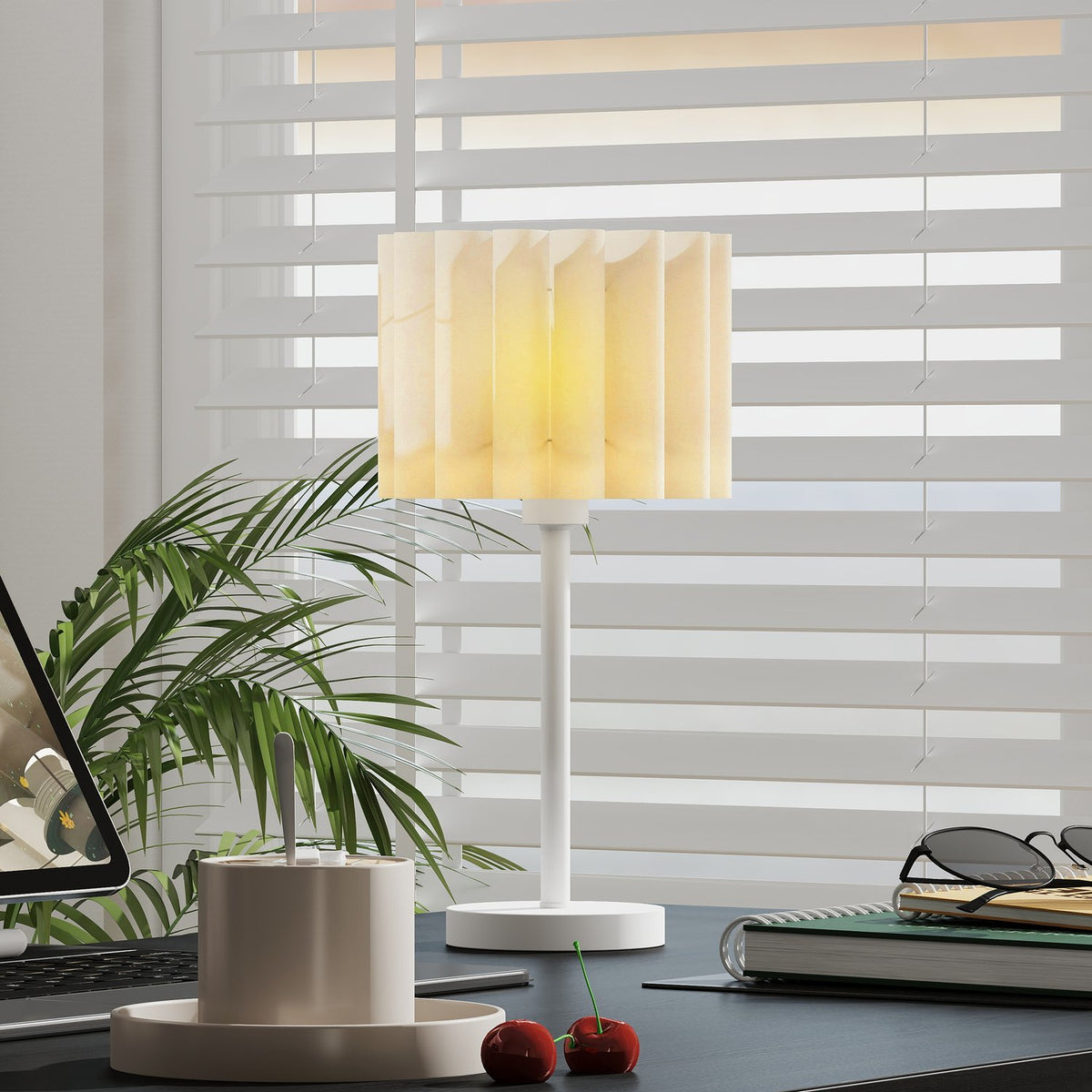 Bordslampe i retrostil, hvit plastskjerm, E27-sokkel