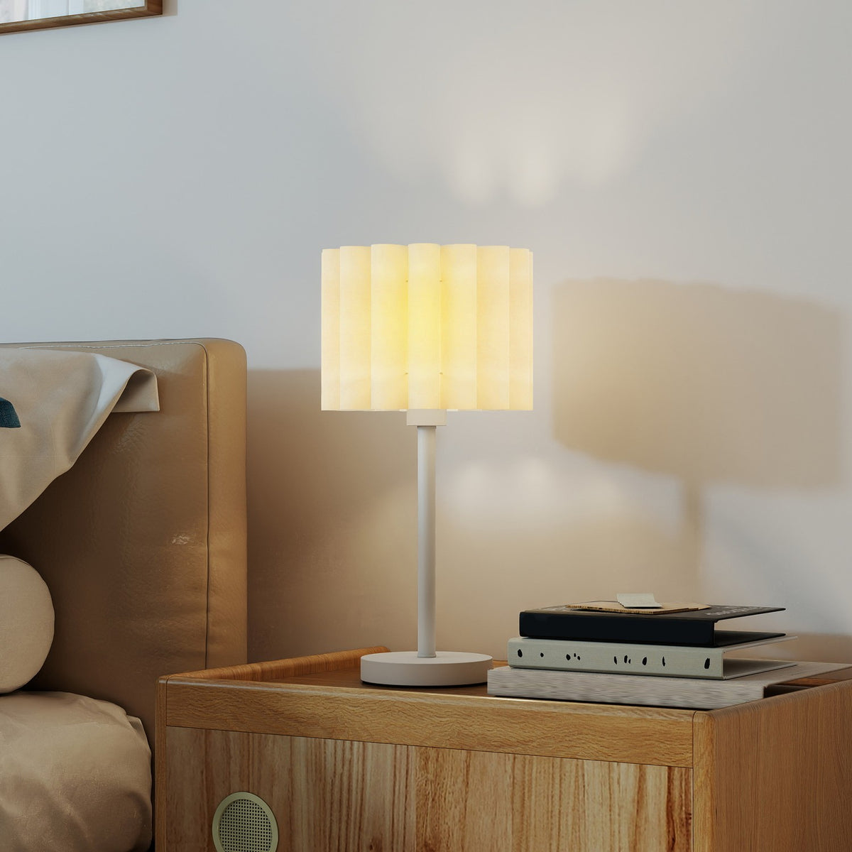 Bordslampe i retrostil, hvit plastskjerm, E27-sokkel
