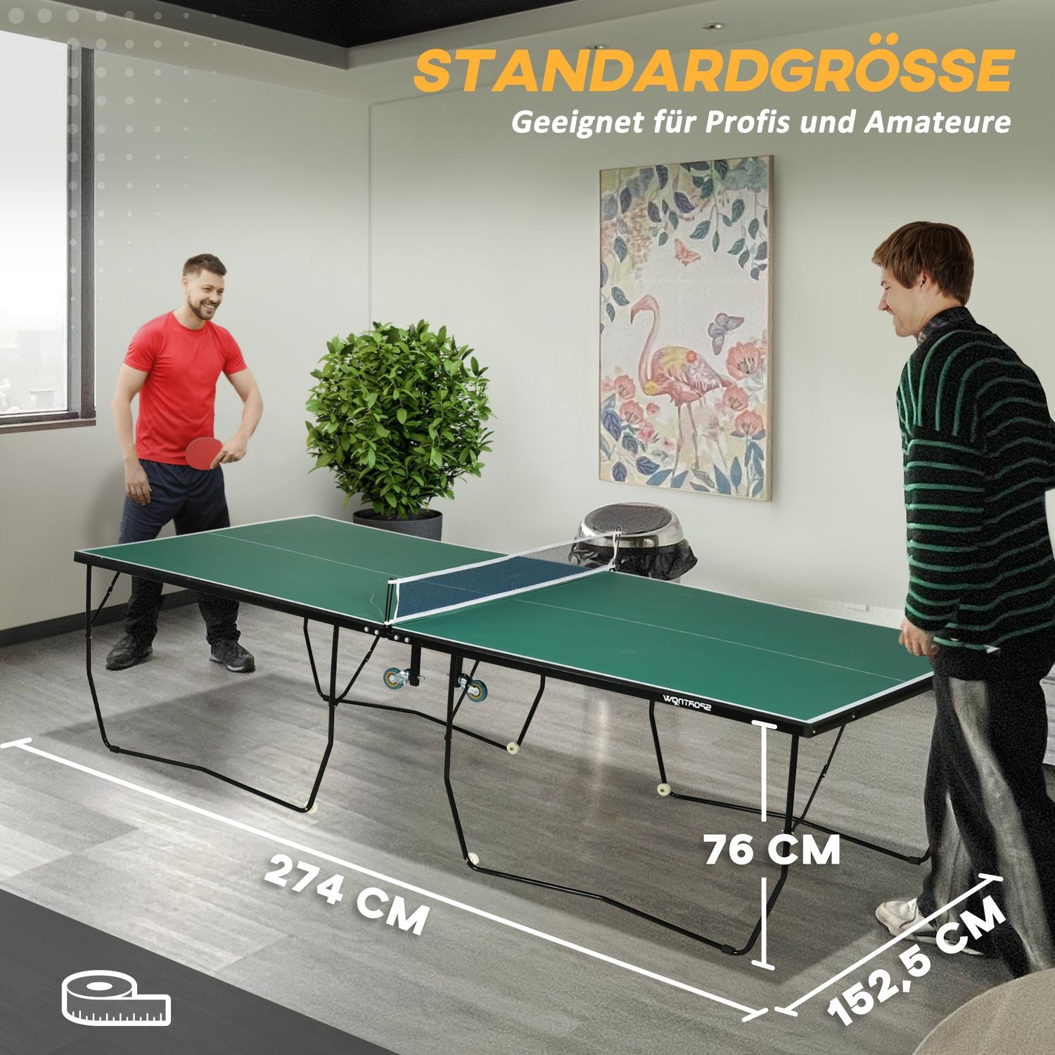 Vikbart inomhusbordtennisbord med hjul – Grön